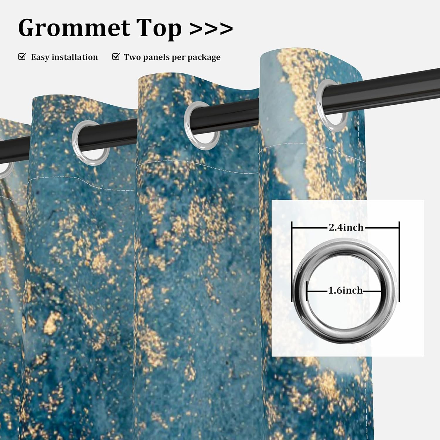 AWERT Ink Blue Gold Marble Blackout Curtains 84 Inches Long 2 Panels Modern Luxury Texture Thermal Insulated Drapes for Bedroom Abstract Art Window Curtains for Living Room Each Size 42x84 Inches