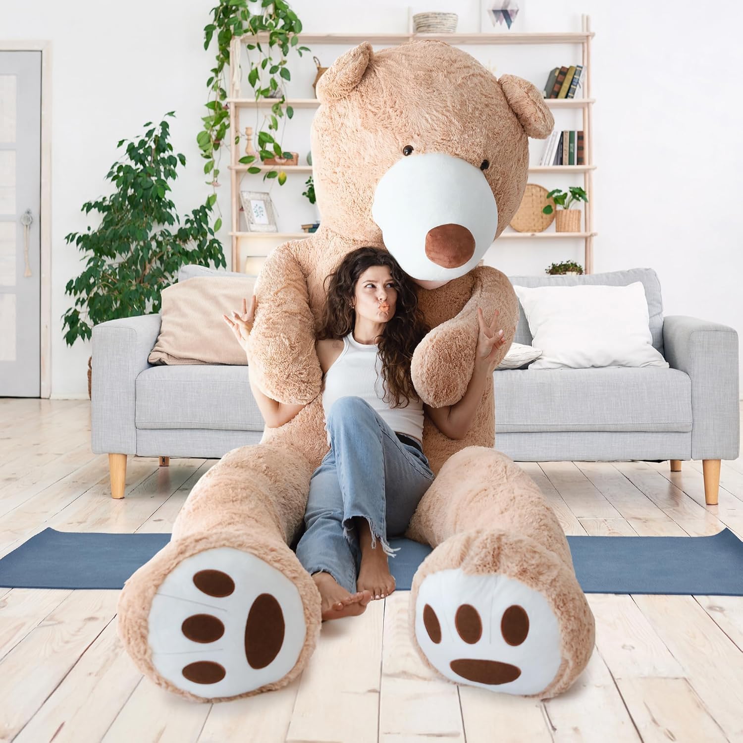 MKS XXL Teddybär 260 cm mit waschbarem Bezug & Reißverschluss – großer riesen teddybär aus weichem Polyester, XXL Kuscheltier als Deko & Geschenkidee, großer teddybär für Zuhause.