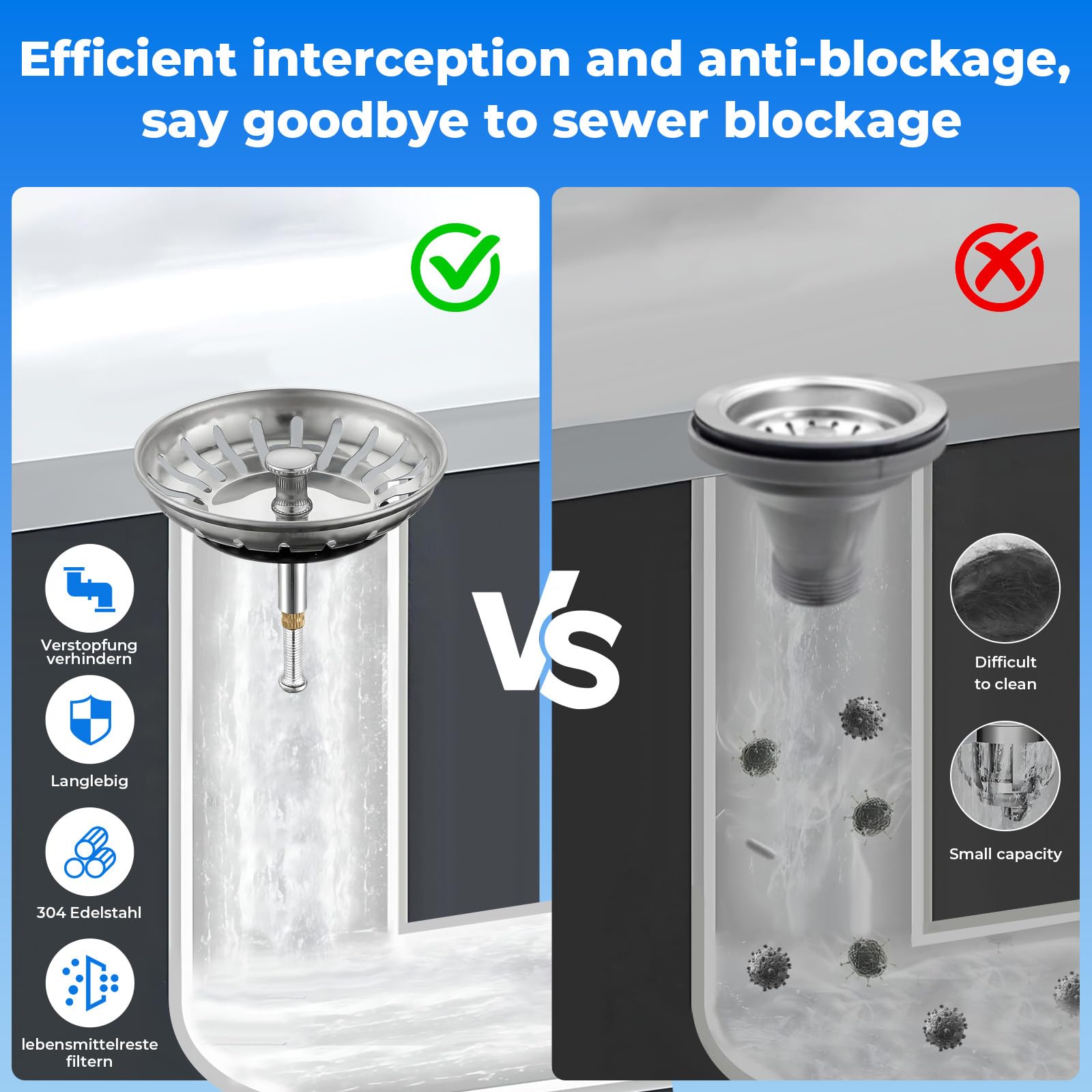 Bouchon D'évier Réglable En Acier Inox 304 - 82 Mm, Pour éviers Cuisine, Facile à Nettoyer - 12