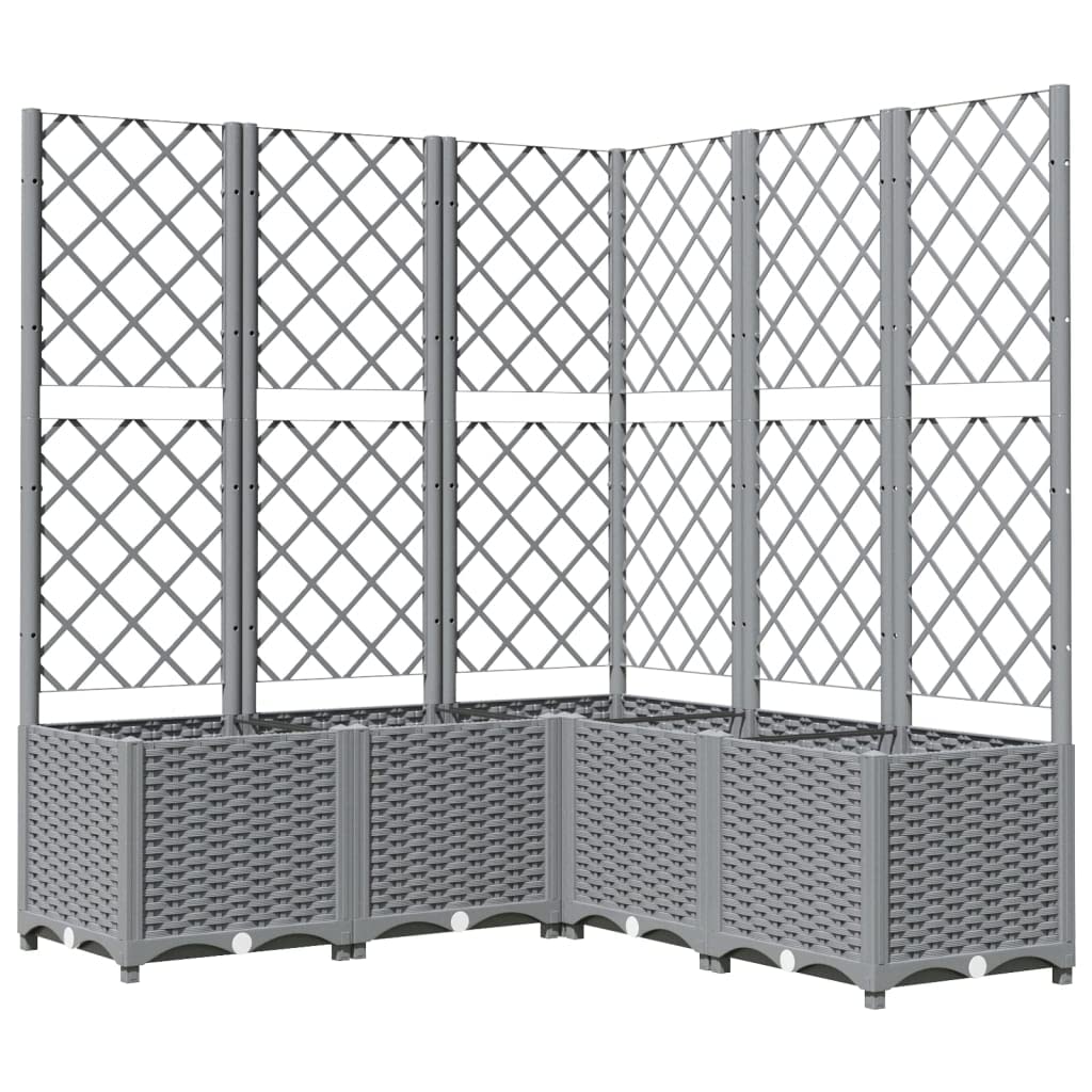 vidaXL Garden Planter, Plant Pot Outdoor Planter, Patio Terrace Yard Trellis Planter Raised Bed Flower Box with Trellis, Light Grey PP