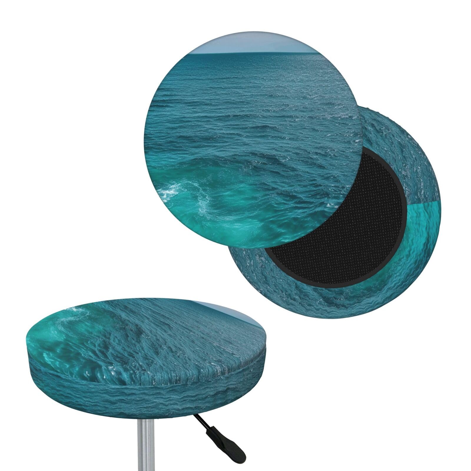 NONHAI Blue Ocean Bar Stool Cover Round Elastic Stool Cushion Covers Dustproof Bar Chair Cover Washable Stool Cushion Slipcover Stretch Stool Seat Covers for 12-14 Inch Chair