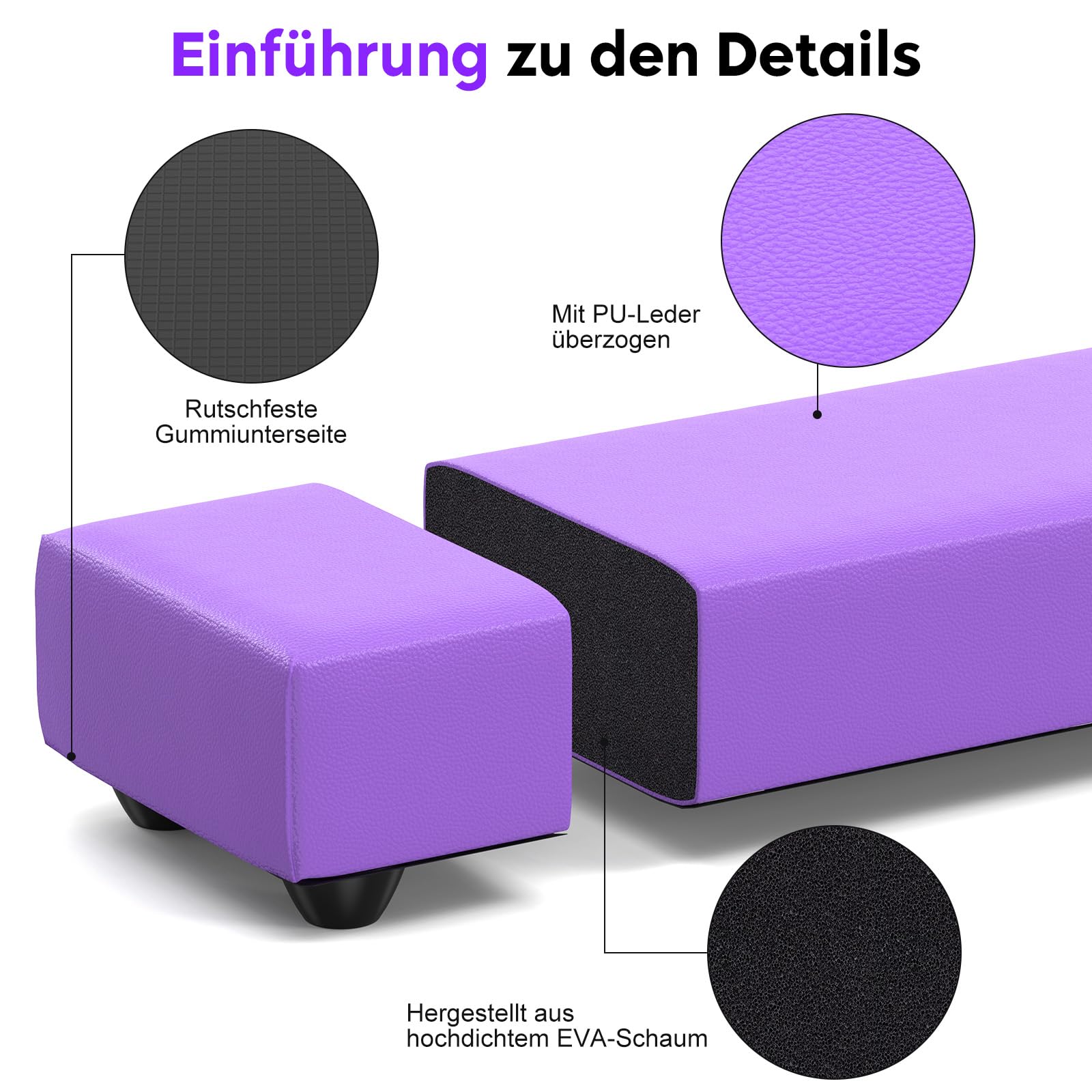 U`King Folding Gymnastik Schwebebalken, Gymnastik bar 2.1m/220 lbs Faux Suede Folding Gymnastik Ausbildung Balance Beam für Home Gym Training Übung Sport