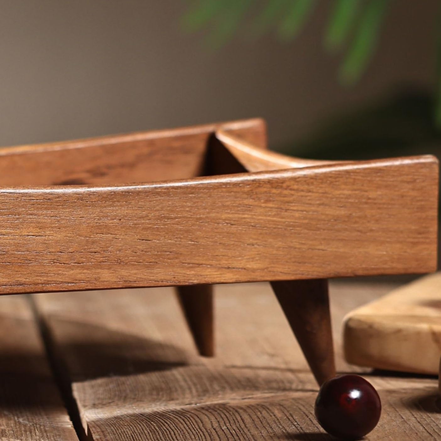 Bandeja de té rectangular de madera maciza de teca, elegante bandeja de servir de madera para el hogar para pastel de té y taza, y elegante accesorio de cocina