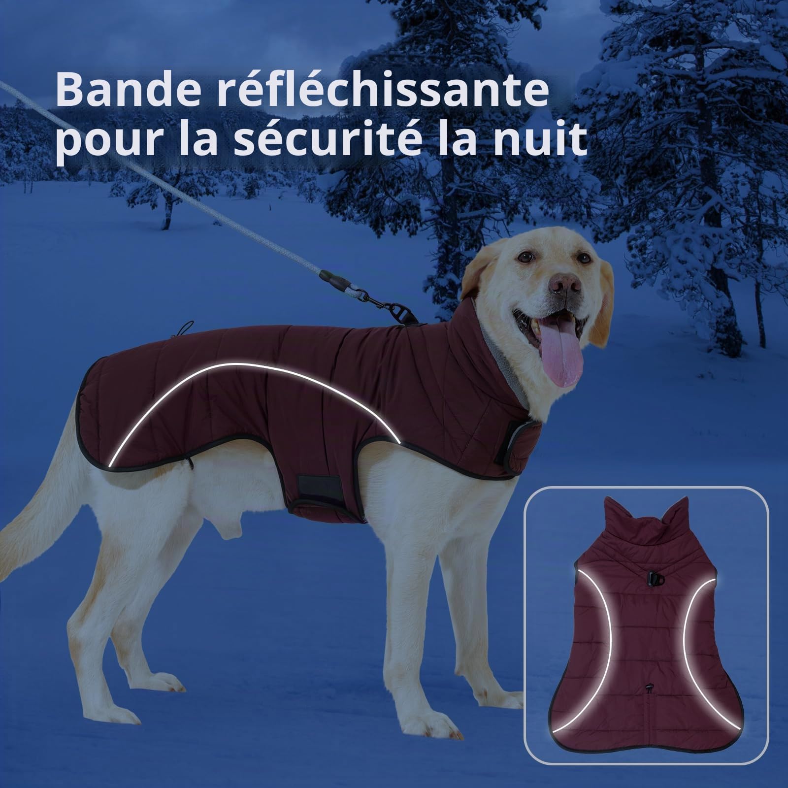HEYWEAN Manteau imperméable pour Chien Veste Chaude en Polaire pour Chien Pull d'hiver avec Anneau en D Réfléchissant avec Fermeture Veste d'hiver pour Chiens de Petite, Moyenne et Grande