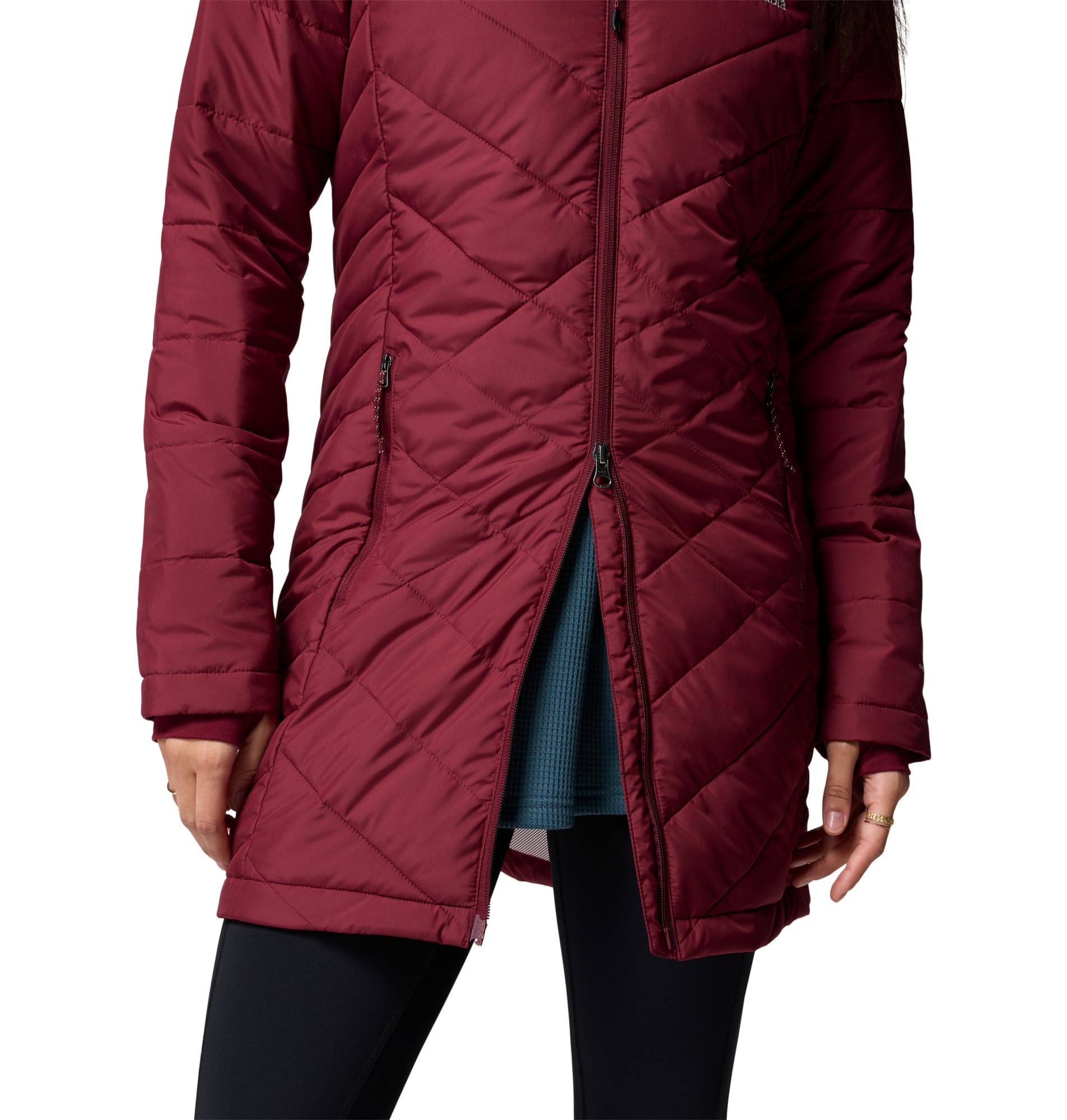 Columbia Heavenly Long Hdd Jacke Columbia Chaqueta larga con capucha para mujer, azul canyon, 2X Mujer