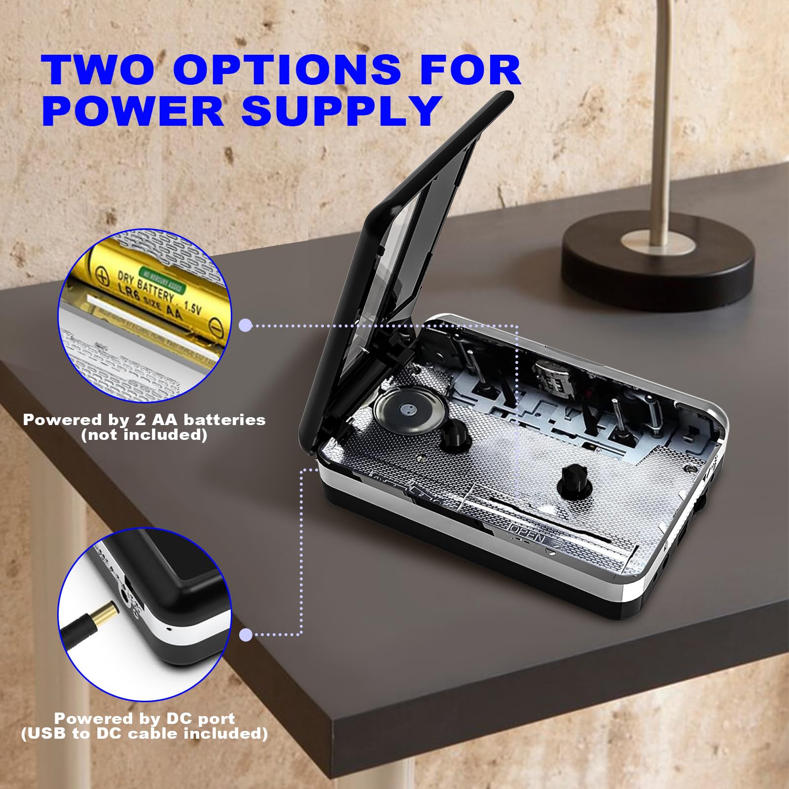 Lecteur de Cassettes Portable, Convertit Les Cassettes en MP3, Compatible avec Ordinateur/Portable, Retour Automatique – Enregistrement Numérique de Musique sur Cassette