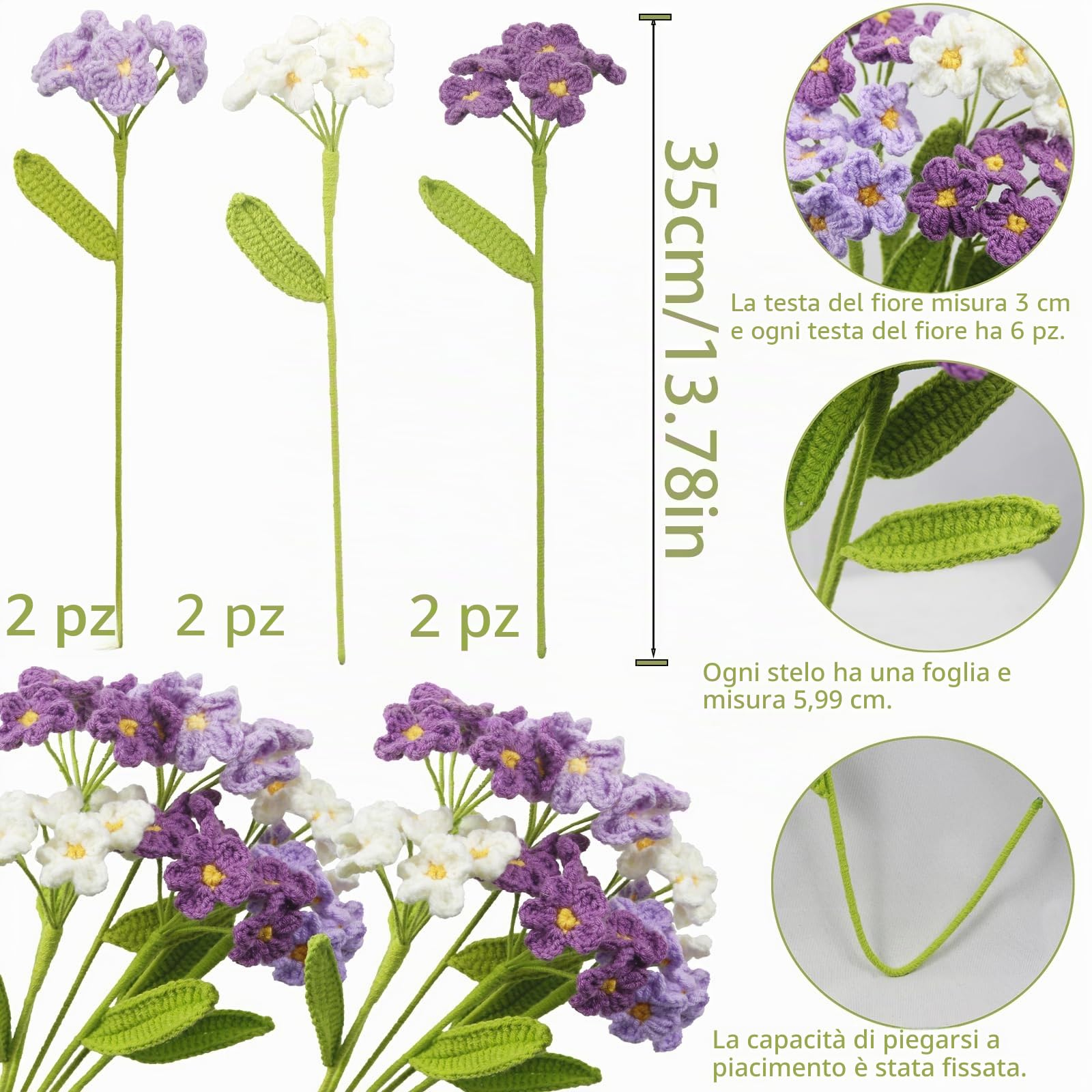 6 Pz Fiori Uncinetto Bouquet Forget Me Not Fiori Fatti a Mano Viola Artificiali Fiori Intrecciati all'Uncinetto per Bouquet di Nozze Anniversario Compleanno San Valentino Regali per Mamma Donne