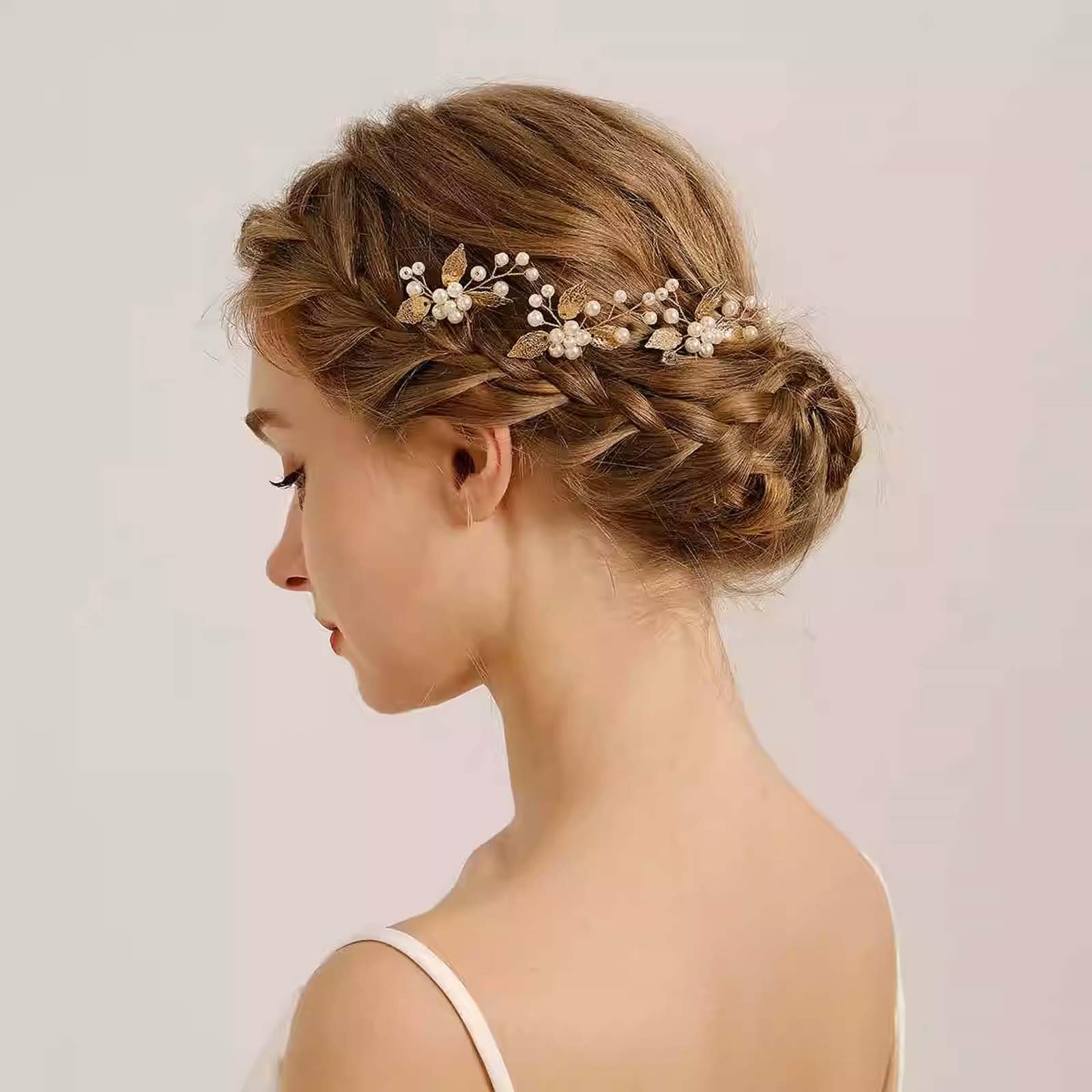 Bridal Wedding Hair Pins,8 Pcs Bridesmaid Hair Clips,Wedding Hair Vine,Gold Leaf Crystal Pearl Hair Pins,Crystal Pearl Hair Clips Headpiece,For Brides Bridesmaids Girls Updo Hair Accessories - Image 3