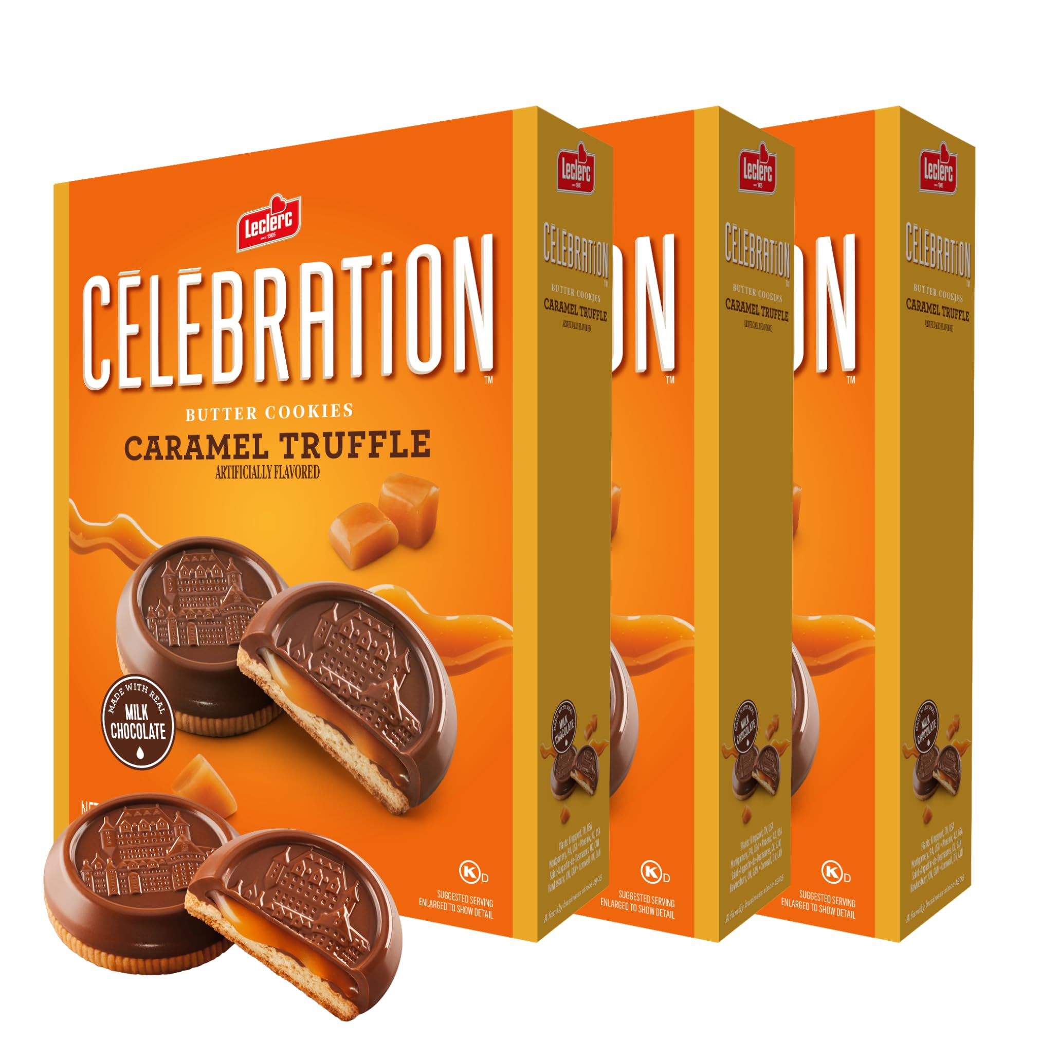 Leclerc Celebration Butter Cookies with Caramel Truffle and Milk Chocolate Chocolate - Premium Chocolate Cookies, A Canadian Classic, 3 Pack