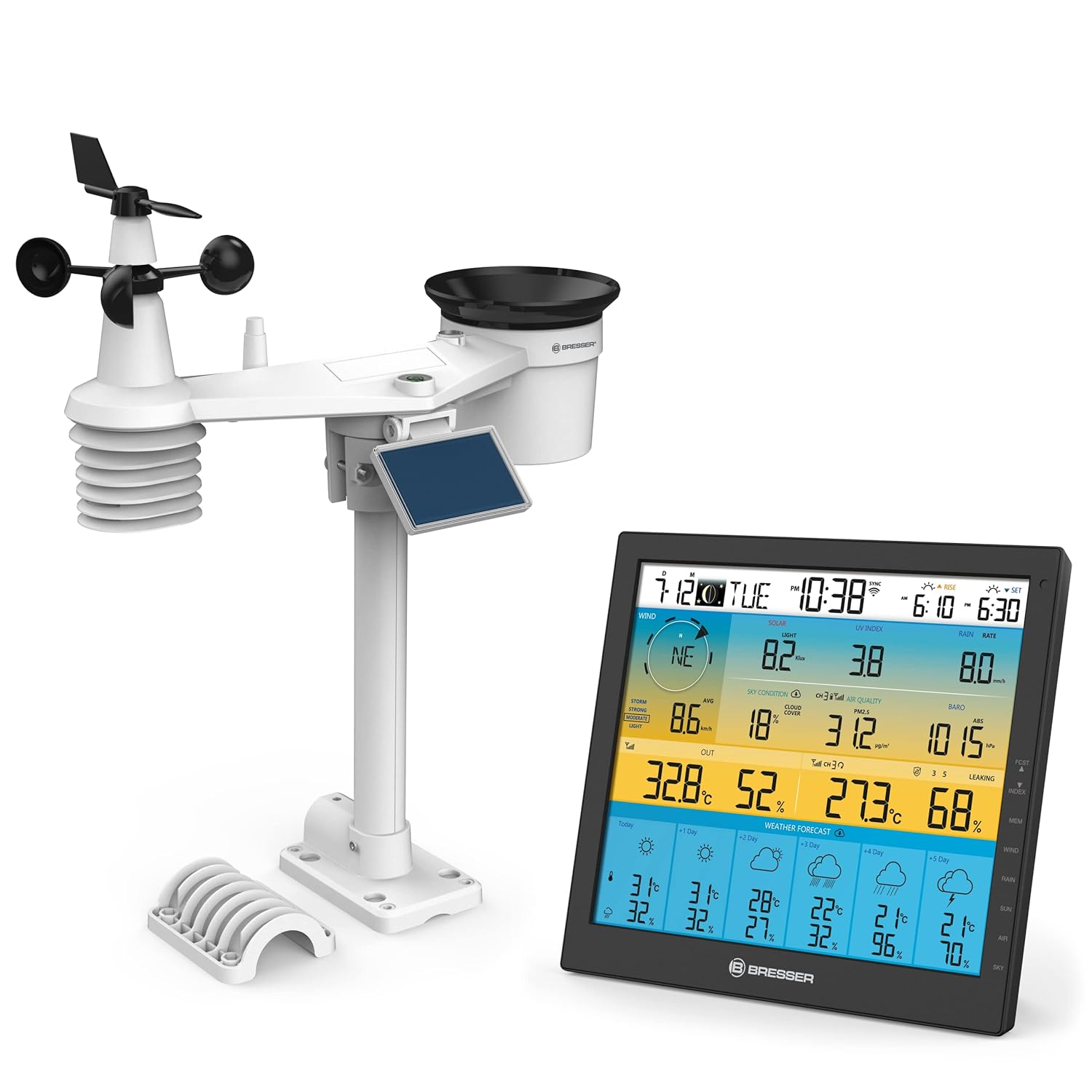 Bresser Estación meteorológica inalámbrica con sensor exterior 7 en 1 Solar WLAN 4CAST con previsión meteorológica de 6 días y datos meteorológicos adicionales, Negro
