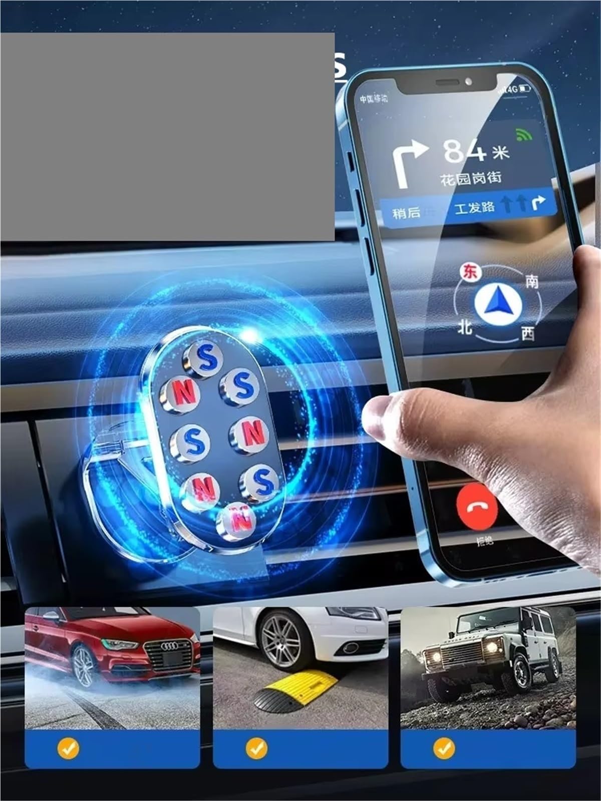 Per Huawei Universale 360 Rotazione Metallo Magnetico Auto Telefono Supporto Magnetico Pieghevole Cellulare GPS Porta Cellulare Auto(Silvery)