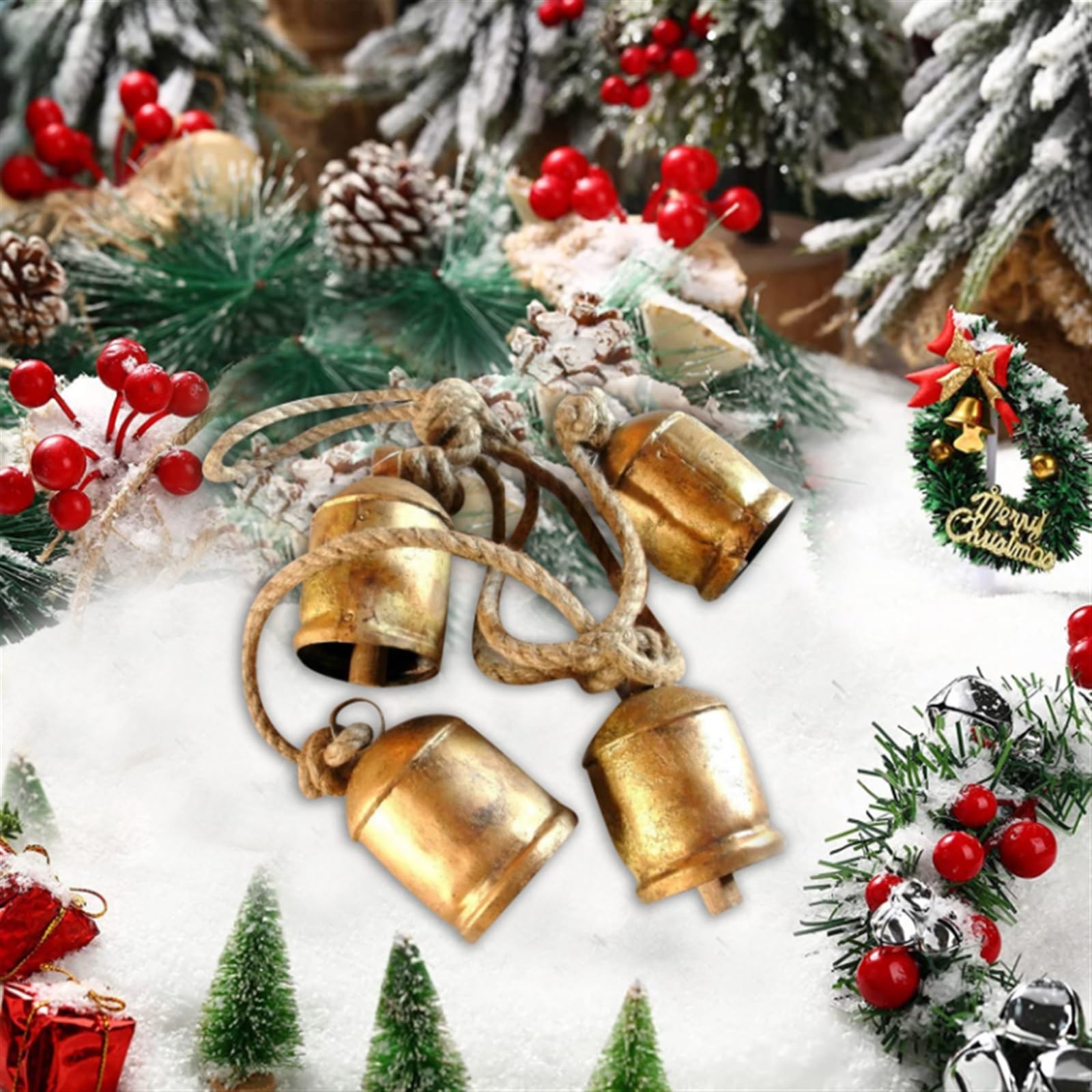 Campane per Albero di Natale Campane di Natale in Metallo for Decorazione Campana Grande in Metallo Dorato Rustico da Appendere Campana Natalizia