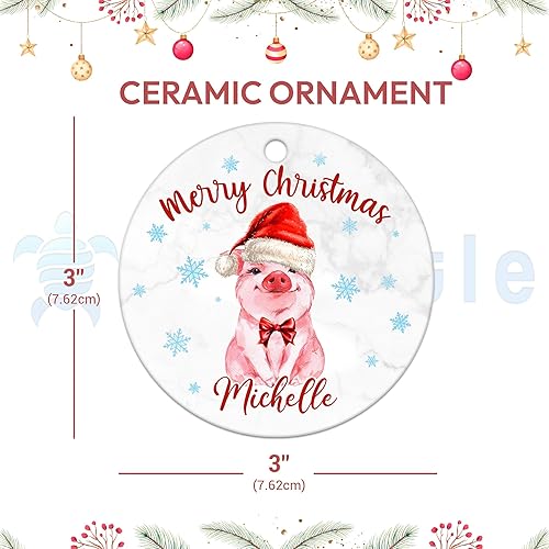Miniatura 3 de Hyturtle Adorno de Navidad personalizado para los amantes de los cerdos, adorno de cerámica con nombre personalizado de cerdo, regalos lindos para