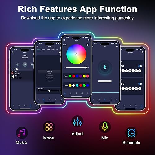 Miniatura 5 de maylit Tira de luces LED ICRGB direccionables de 360 grados, sincronización de música, diseño de bricolaje, luces LED flexibles alimentadas por USB
