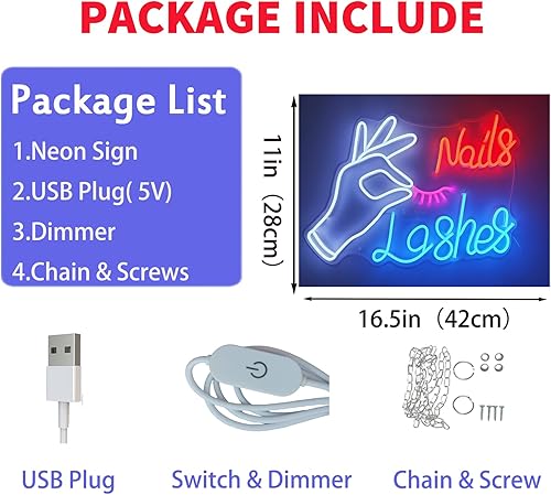 Miniatura 6 de Letrero de neón de pestañas, alimentado por USB con atenuador, letreros de RSEthan para decoración de pared, luces de neón para dormitorio, letrero