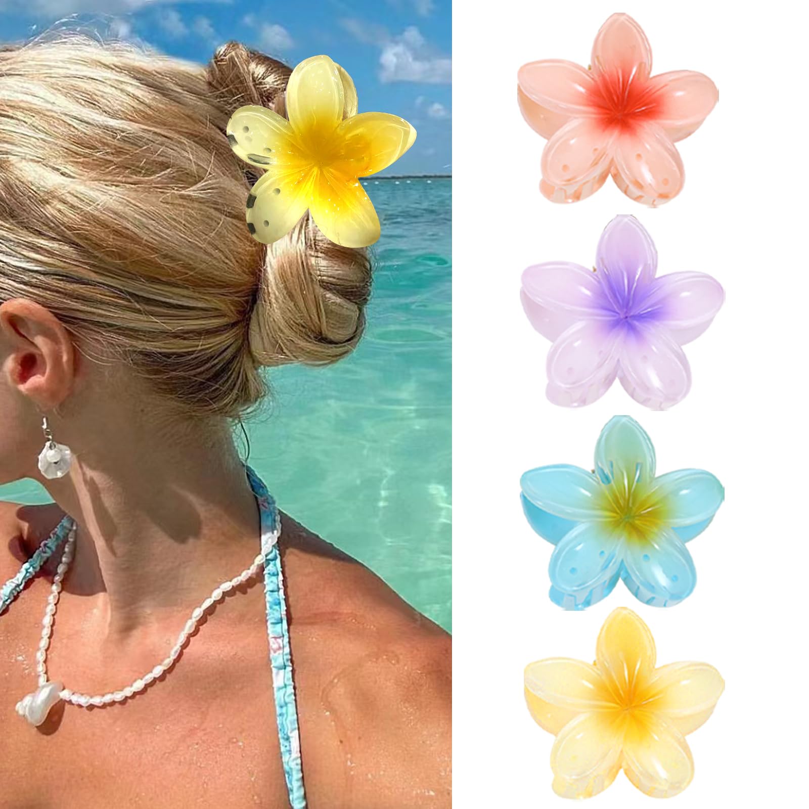 4 Pieces Flower Claw Clips, Women's Flower Hair Clips, Non-Slip Hair Clips for Women Girls Daily Party Wedding Beach Travel