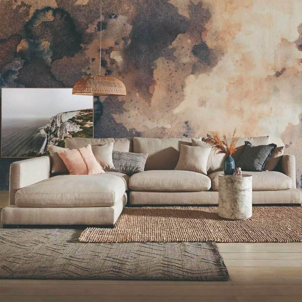كنبة زاوية رُكنة على شكل حرف L تنجيد مريح - اللون بيج - مقاس 300 / 180 × 85 × 75 سم