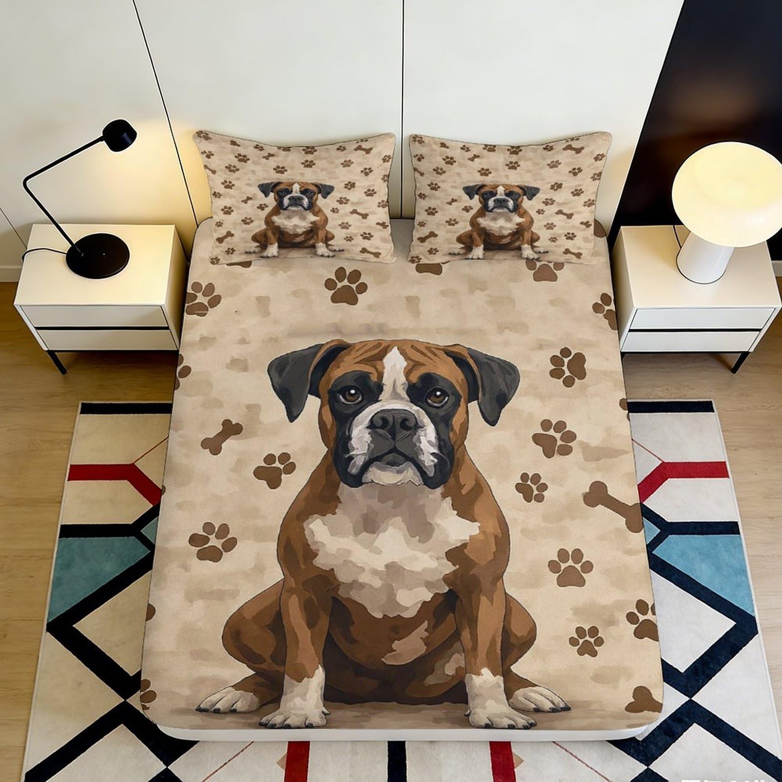 Pnayamiorkfel Style-8 3D Printed Boxer Dog Fitted Sheet Microfiber Non-Slip Brown Paw Print Bed Sheet For Bedroom Guest Room Decor 90X200x25cm