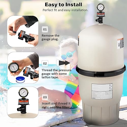 Miniatura 3 de Válvula manual de alivio de aire para filtros de piscina y spa, válvula de alivio de aire de filtro de piscina con reemplazo de manómetro de