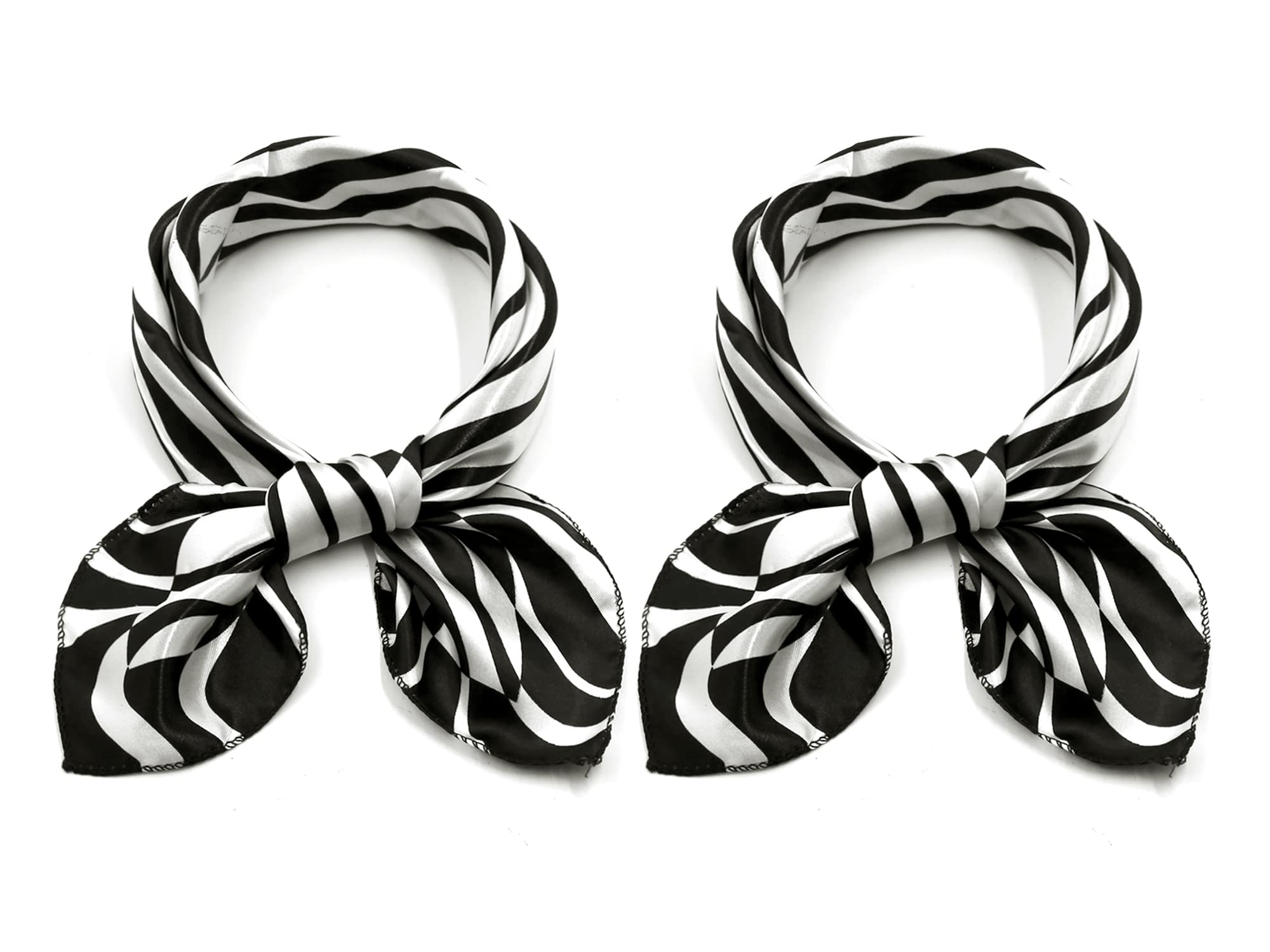 Elerevyo 2Pcs Women's Satin Silky Scarves - 19.6"x19.6" - Square Printed Neckerchief Neck Scarf Black Zebra&Black Zebra 50 * 50cm/19.69 * 19.69"(L*W)