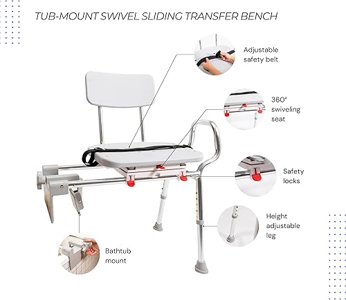 Miniatura 8 de Eagle Health Supplies Silla de ducha deslizante para montaje en bañera, banco de transferencia de bañera con asiento giratorio, apto para FSAHSA,