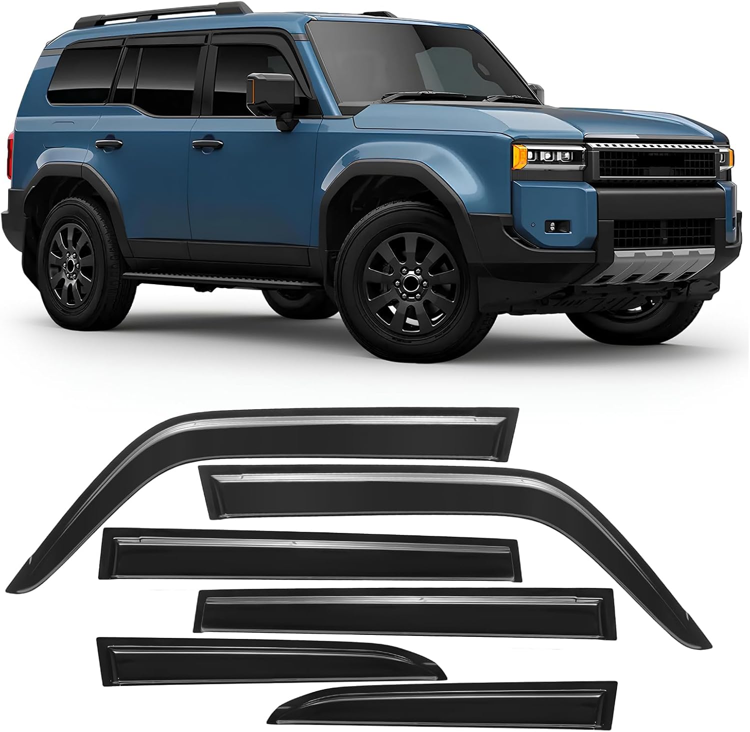 rain guards compatible with 2024-2025 toyota land cruiser lc250 gdj250 trj250, tape-on extra durable side sun rain guard 2024 2025 land cruiser visor deflectors black - 6 pcs fit for toyota land cruiser 2024-2025
