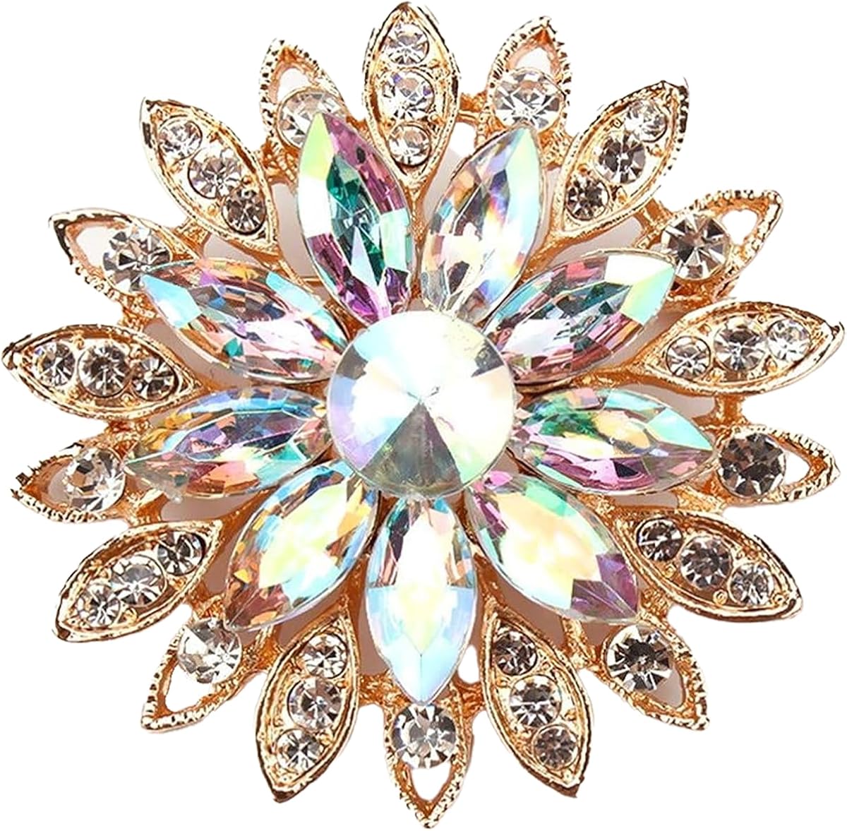 Pin de broche de girasol para mujer, joyería de flores de pedrería grande