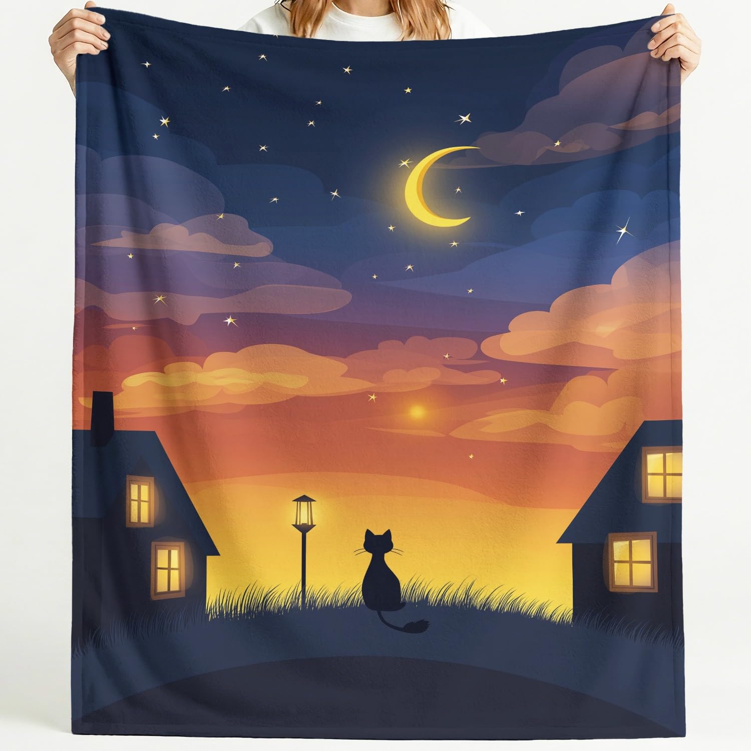 Bardzo miękki pled na sofę, 180 cm x 200 cm, wygodny flanelowy koc polarowy Fantasy Romantyczna impresjonistka spokojna, romantyczna, bajkowa sylwetka, bardzo miękka i lekka