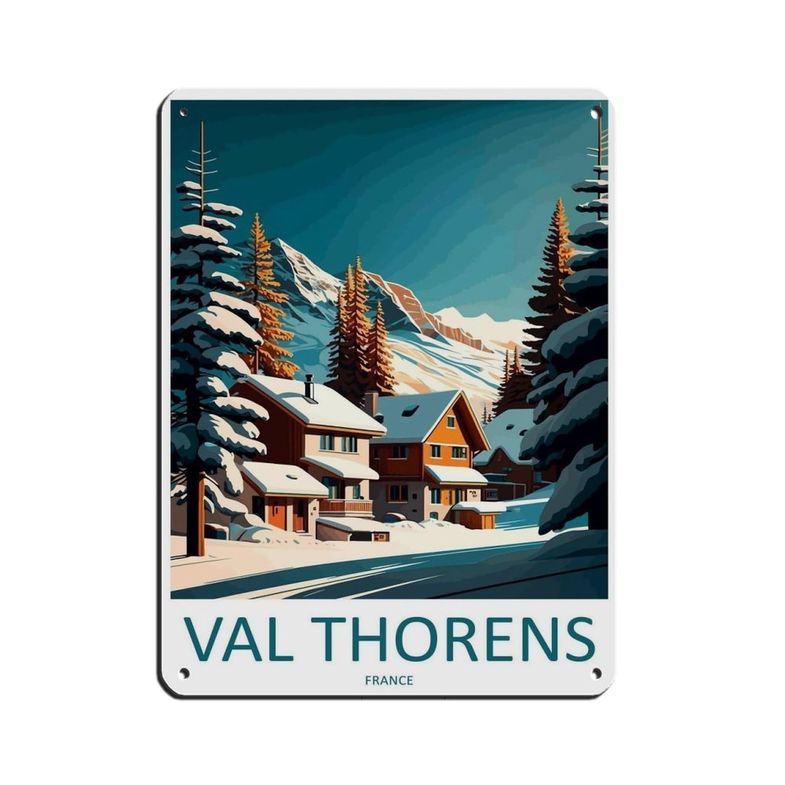 Val Thorens Travel Art Ski Art Lover Gift Tin Sign Vintage Metal Pub Club Cafe Bar Home Wall Art Decoration Poster Retro 12x16inch(30x40cm)