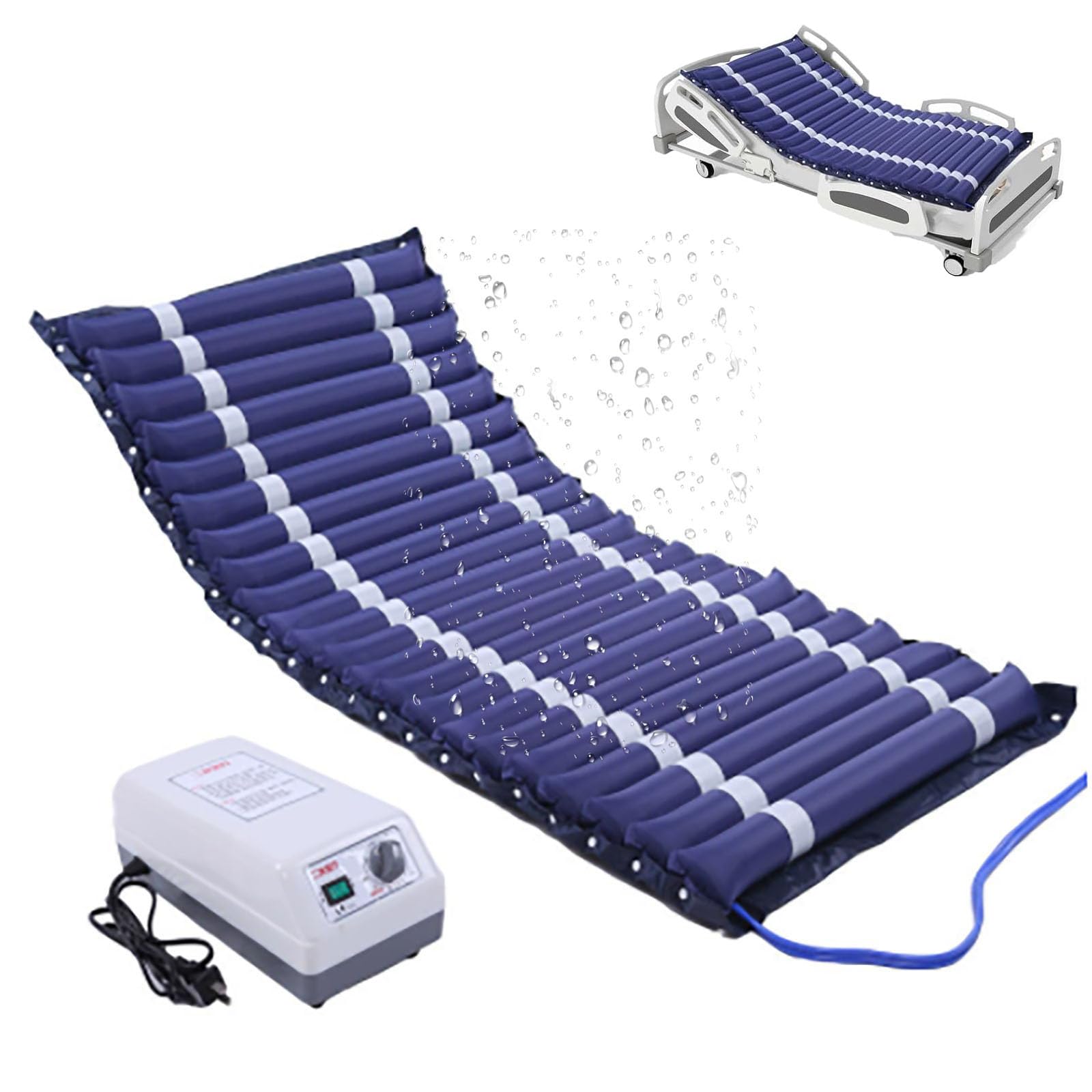 Generico Materasso Antidecubito, Materasso A Pressione Alternata con Pompa per la Prevenzione delle Ulcere da Pressione nelle Cure A Lungo Termine Seduta con Cuscino d'Aria Impermeabile,W90cm