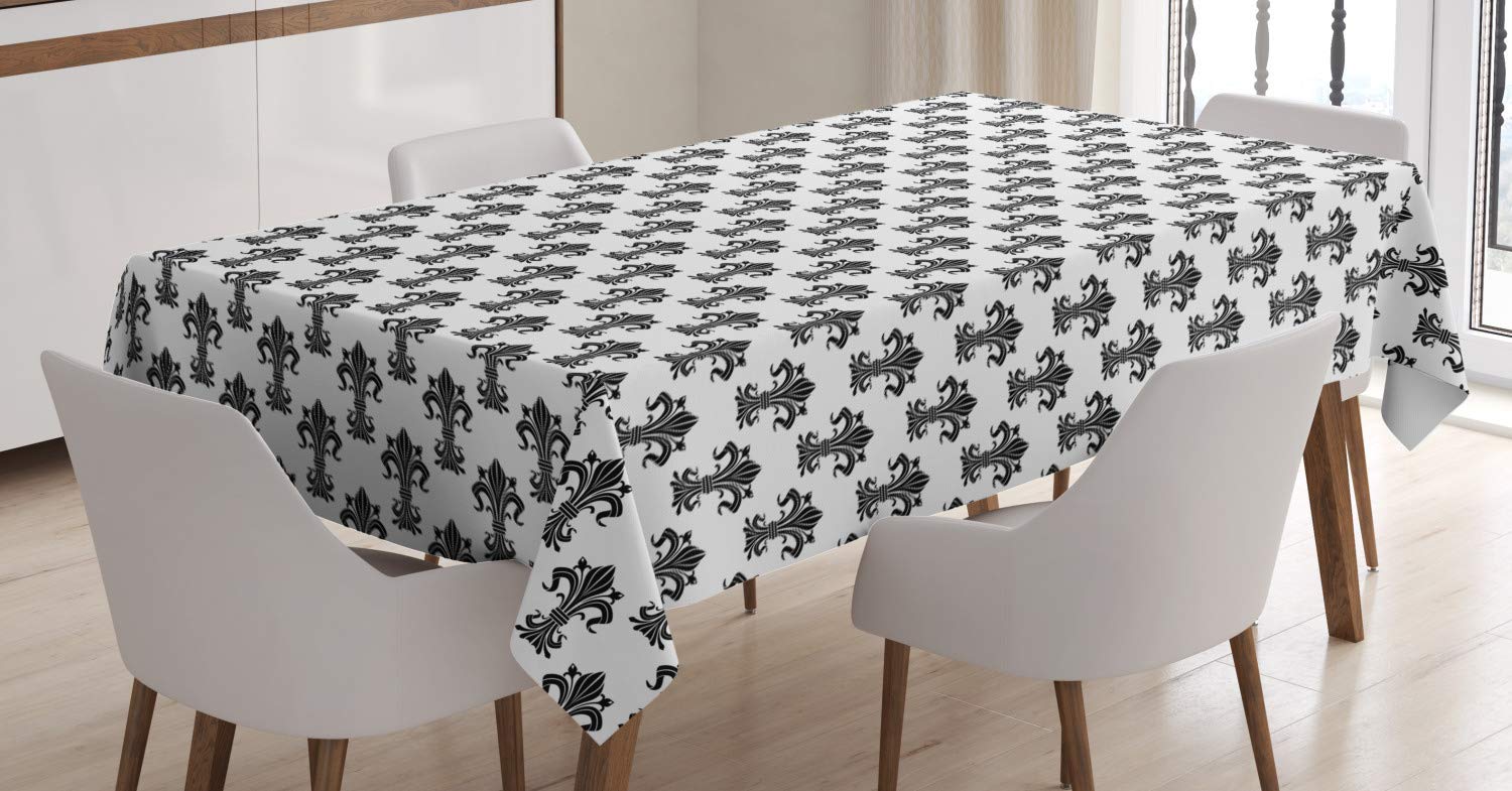ABAKUHAUS Tovaglia Rettangolare Fleur De Lis 140x240 Cm - Design Araldico Indaco E Arancione - Antimacchia E Idrorepellente In Poliestere - 2