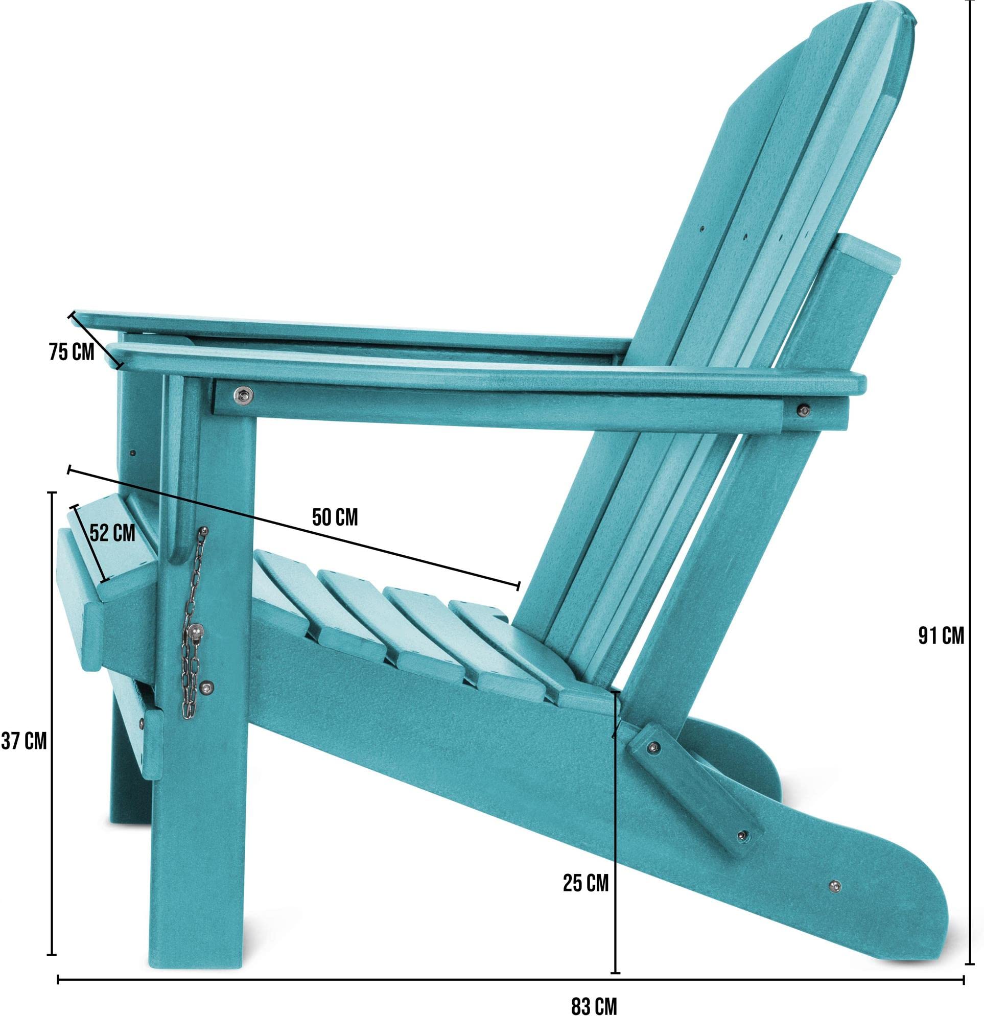 normani Original Adirondack Muskoka Stuhl - Klappbarer Gartenstuhl in Holzoptik - Gemütlicher Gartensessel aus stabilem, recyceltem und langlebigem HDPE - 150 Kg Traglast Türkis 91 cm x 75 cm x 83 cm