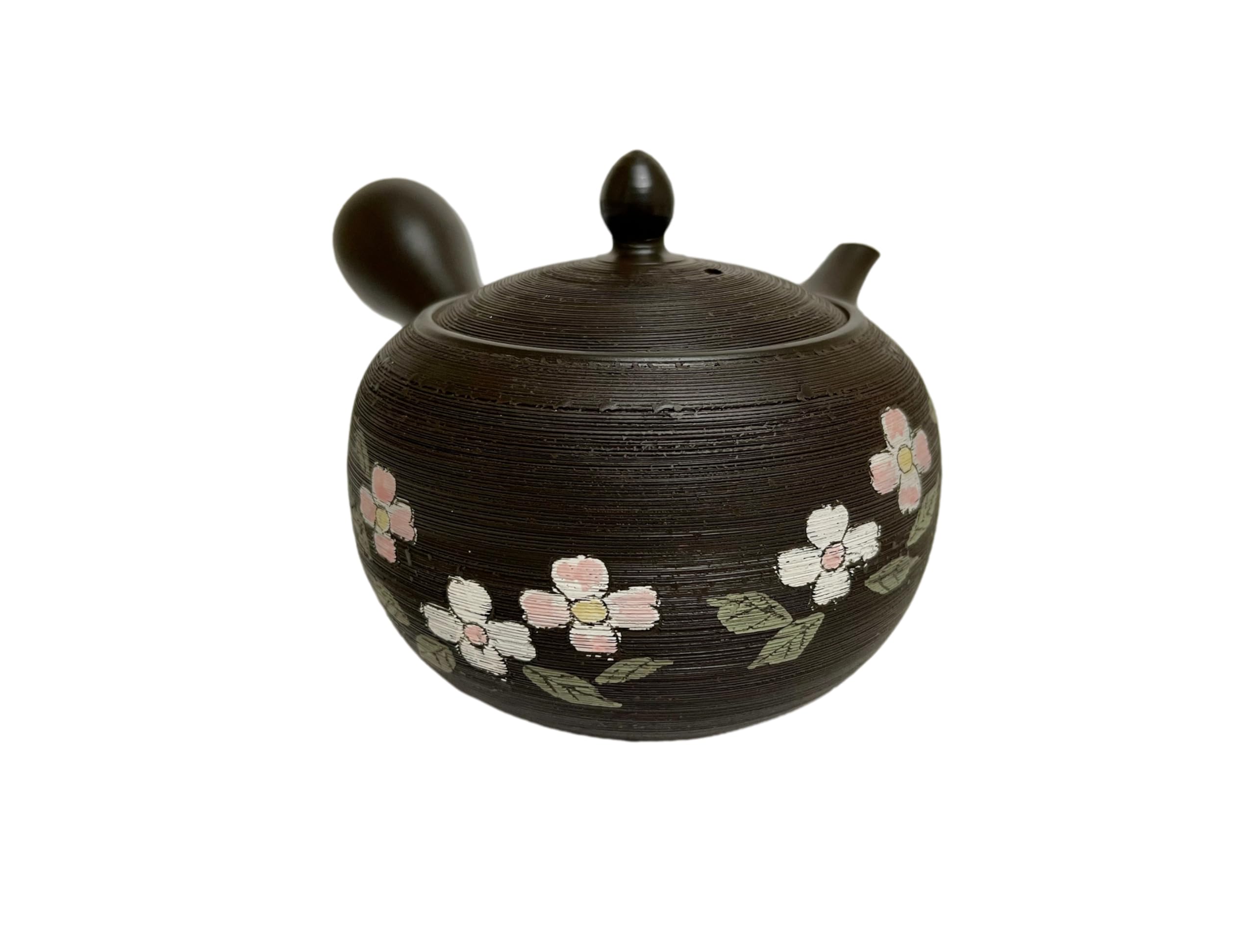 Japanese Tokoname Clay Kyusu Teapot - 15.5 Fl.oz, Pine Bark & Flower Pattern, Handcrafted In Japan