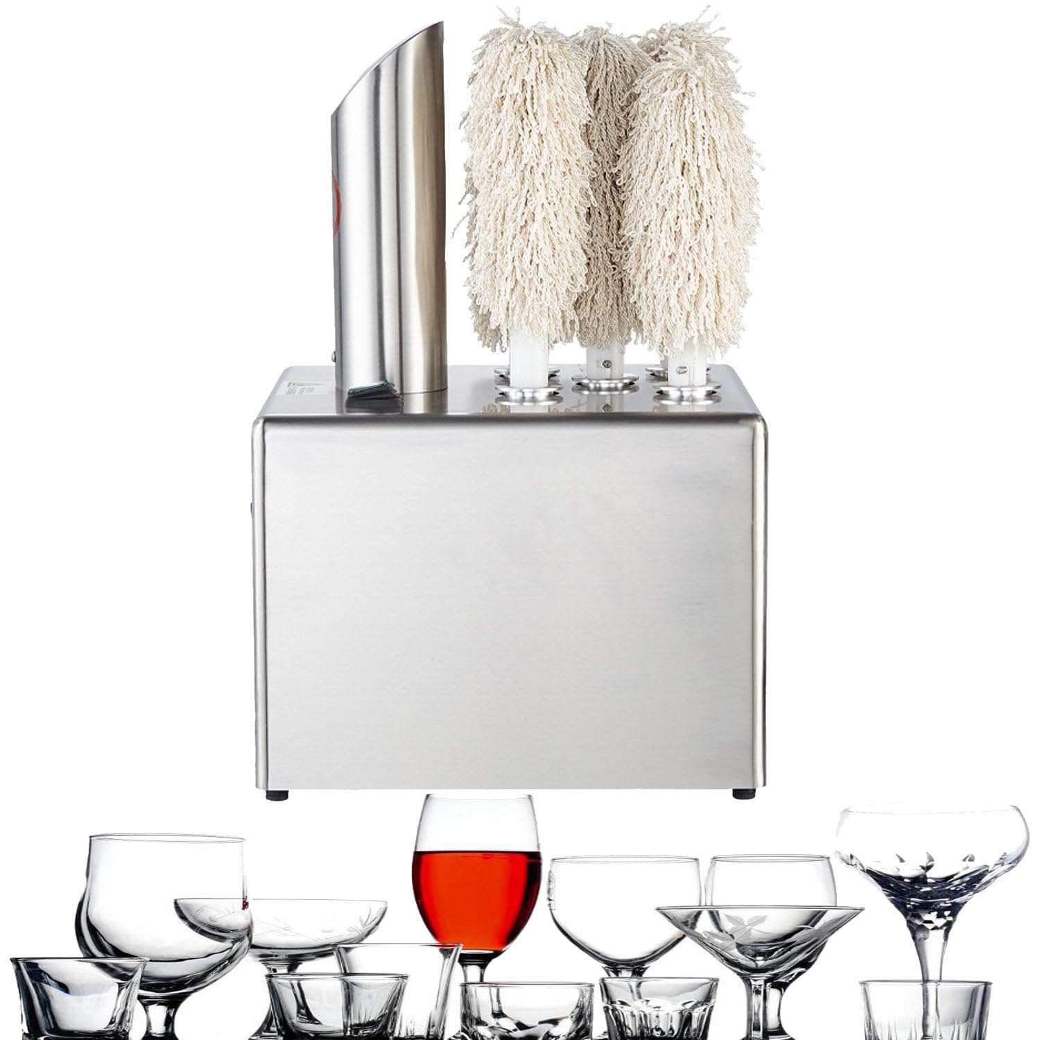 SICWEDIM Commercial Glass Polisher,Commercial Electric Wine Glass Wiping Machine,2-in-1 Commercial Wine Glass Polisher,with Super Fiber Brush Head, for Bar/Restaurant/Kitchen (5heads)