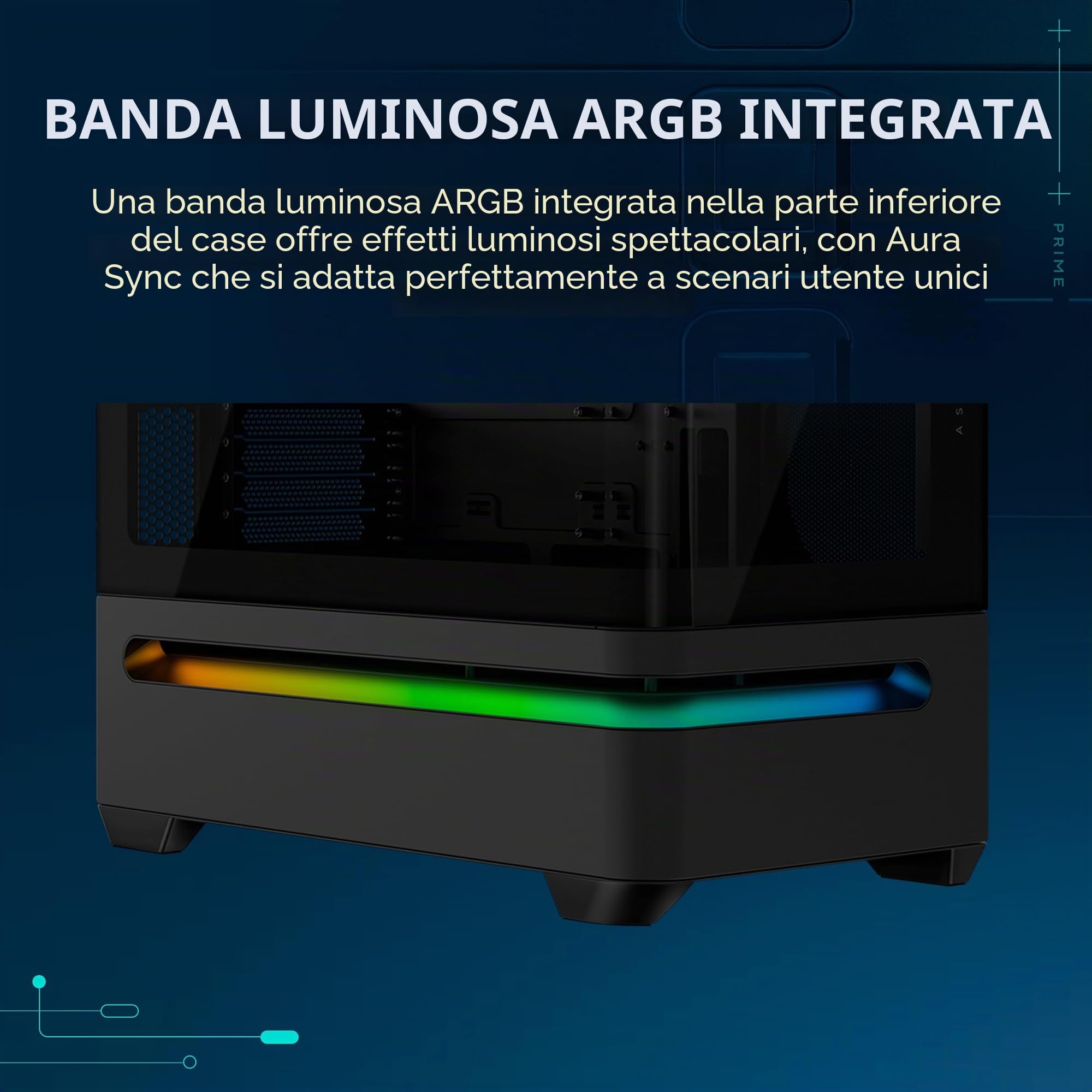 ASUS Prime AP202 ARGB, Case mATX, Pannelli Tool-Free, Supporto per Dissipatori da 360mm, Schede Grafiche da 420 mm e Alimentatori da 200 mm, 3 Ventole ARGB Integrate, Porta USB-C, Nero