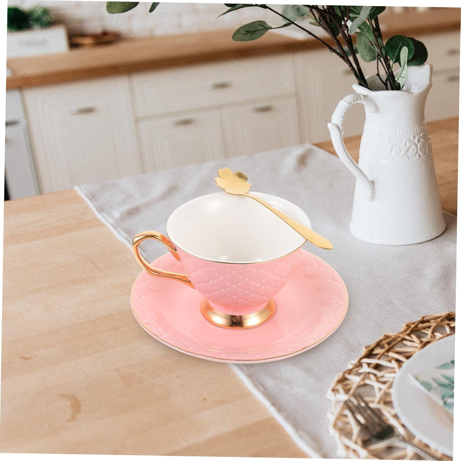 Portable Ceramic Coffee Cup with Saucer Food-grade Material Smooth Rim and Convenient Handle for Home Coffee Bars for Espresso Cappuccino and Hot Beverages