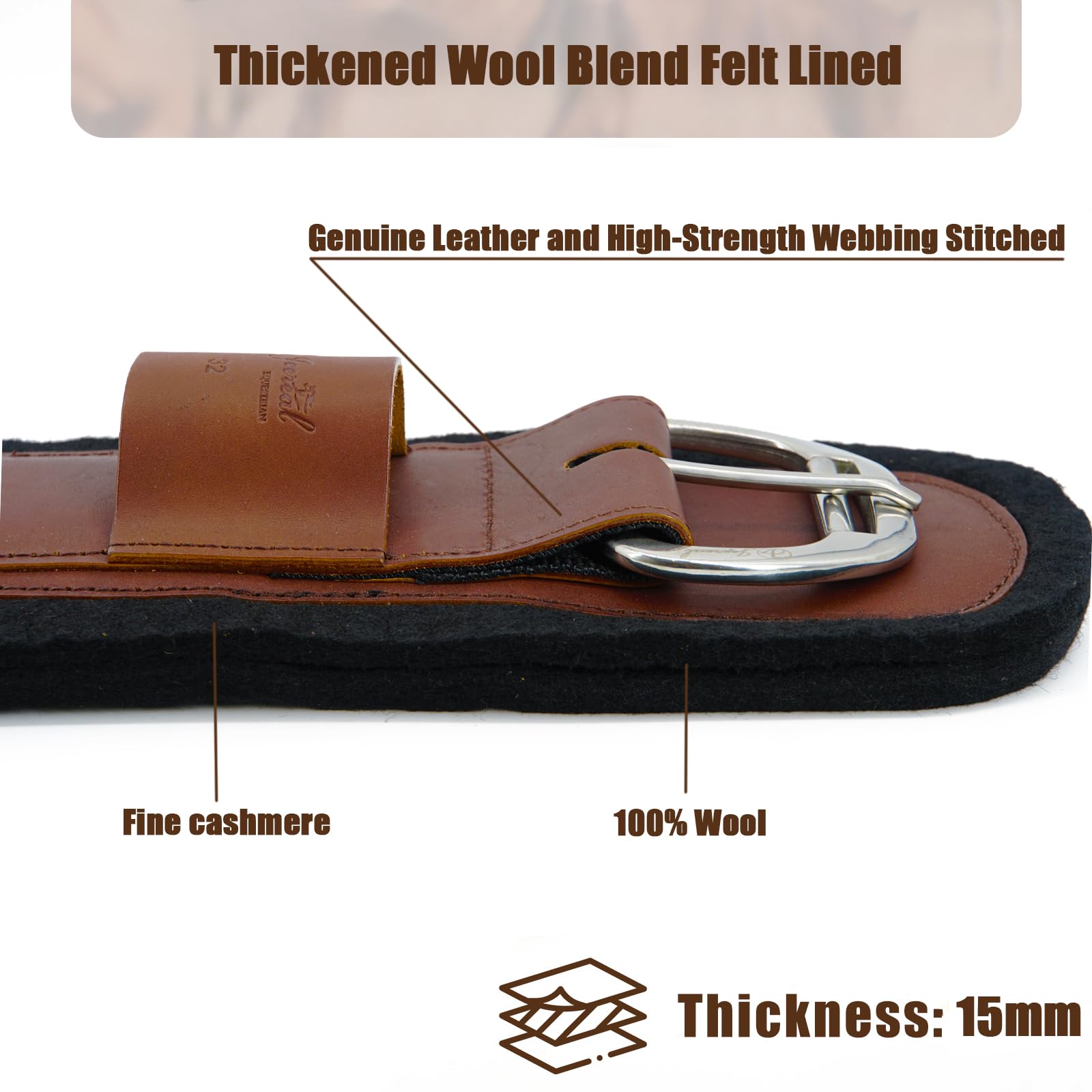 Jeereal Wool Blend Felt Lined Western Horse Cinch Genuine Leather and High-Strength Webbing Stitched (Coffee/Black, 30