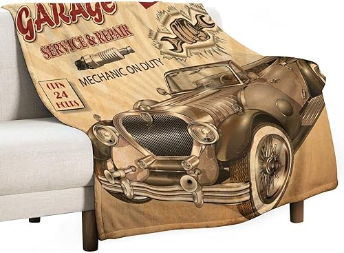 Miniatura 19 de Manta clásica retro para automóvil, diseño clásico de automóvil clásico americano, diseño de motocicleta, manta de franela súper suave para cama y
