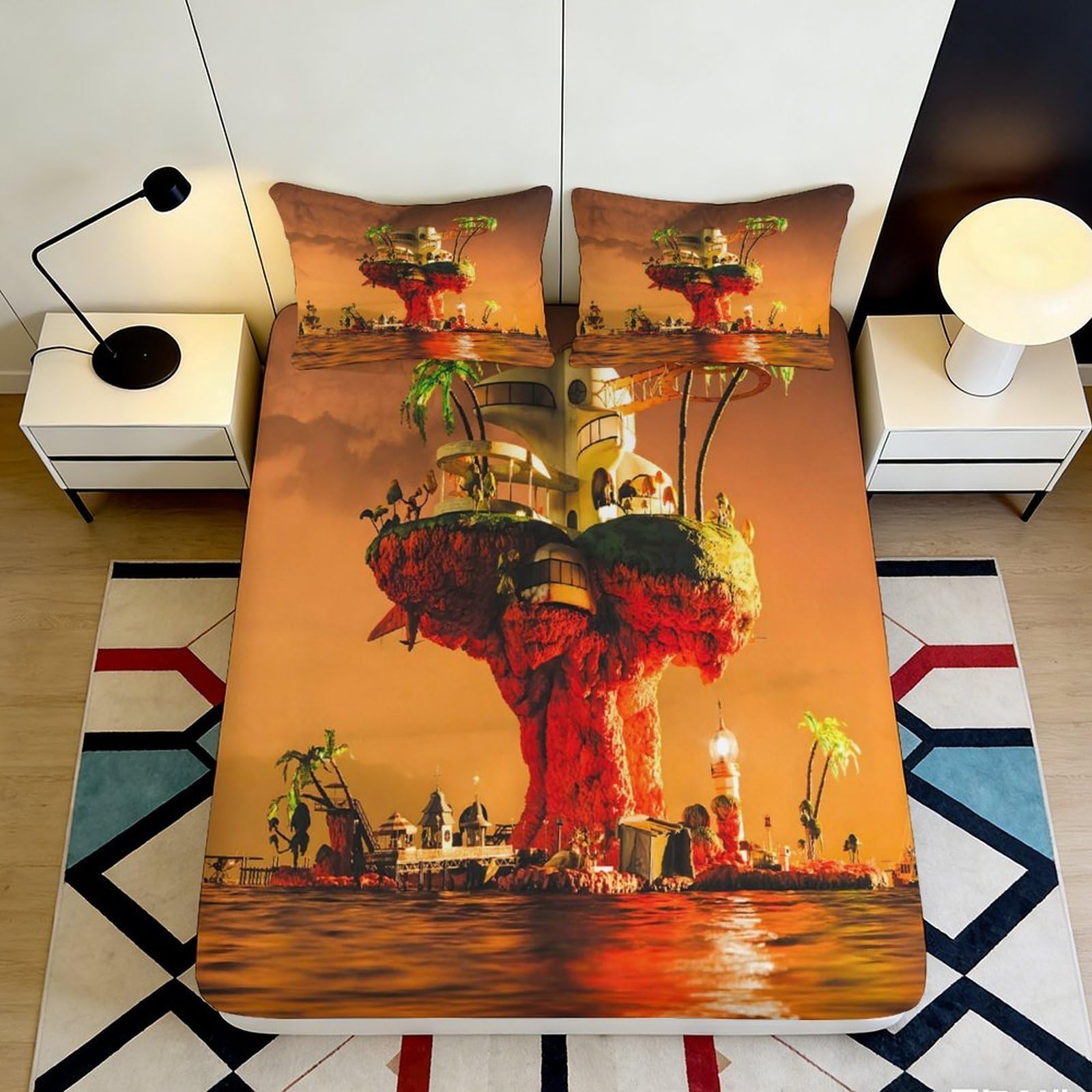 K1r3d9e5 Style-9 3D Printed Floating Island Fitted Sheet Microfiber Soft Artistic Sunset Bed Cover For Bedroom Guest Room Decor 90X200x25cm
