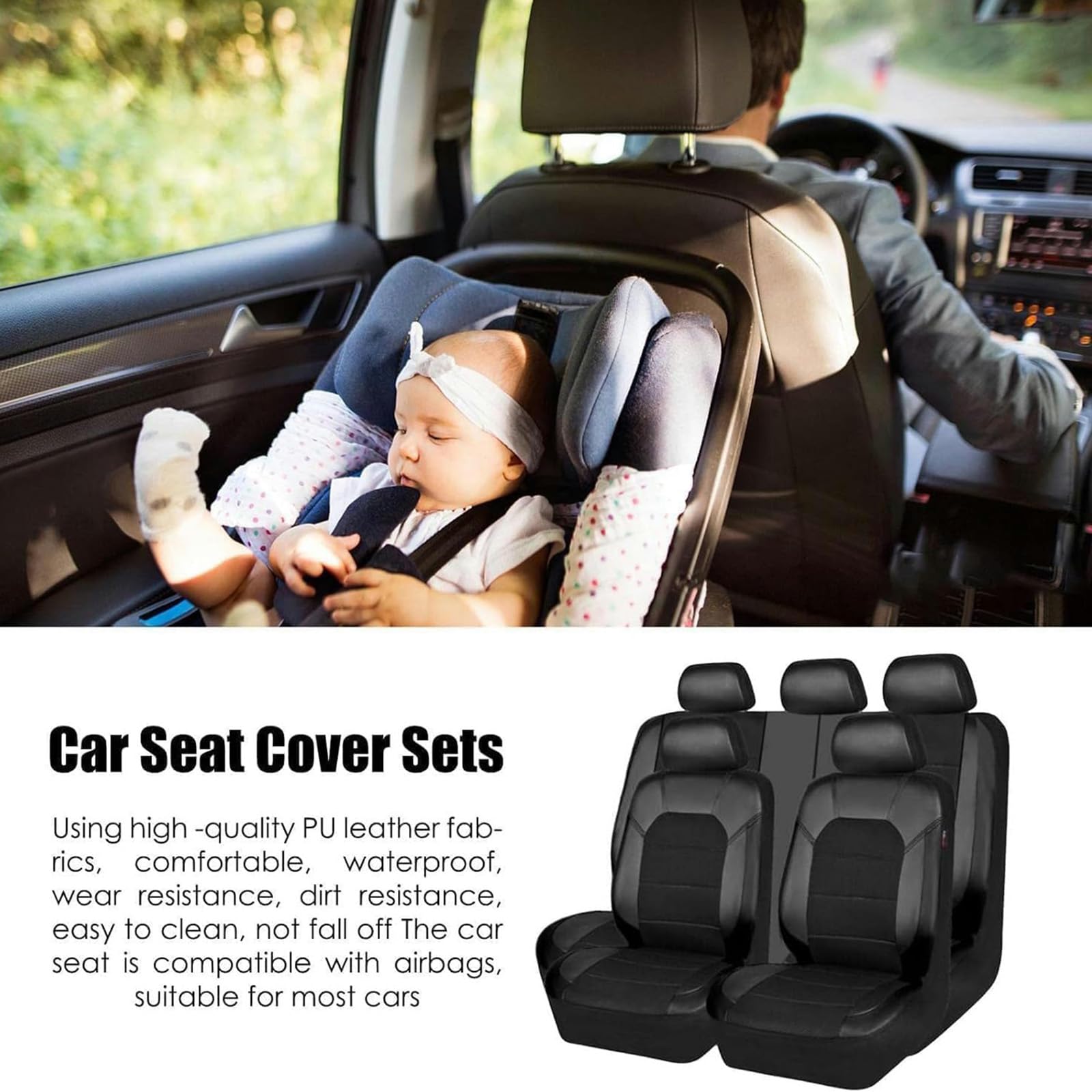 Fundas Asientos Coche,para Opel Corsa F 2019-2023 2024 2025 Juego Completo Cuero PU Transpirable Protectores Cubreasientos Delanteros Traseros Airbag,A