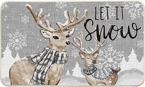 Artoid Mode Tapete de invierno con diseño de copos de nieve de ciervos, decoración del hogar de Navidad, tapete de interruptor de bajo perfil,