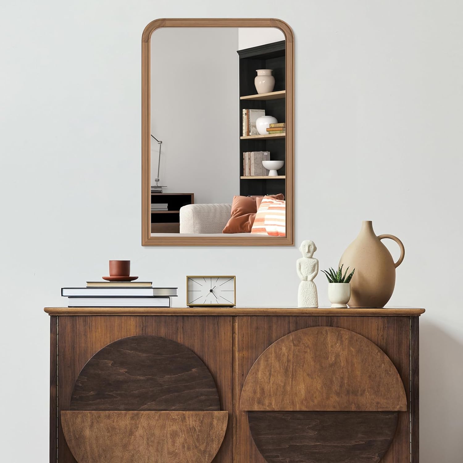 WallBeyond Wood Bathroom Mirrors for Wall Mounted, 24" x 36" Rustic Wood Frame Wall Mirrors Decorative for Living Room or Bedroom Vanity Mirror, Honey-Colored