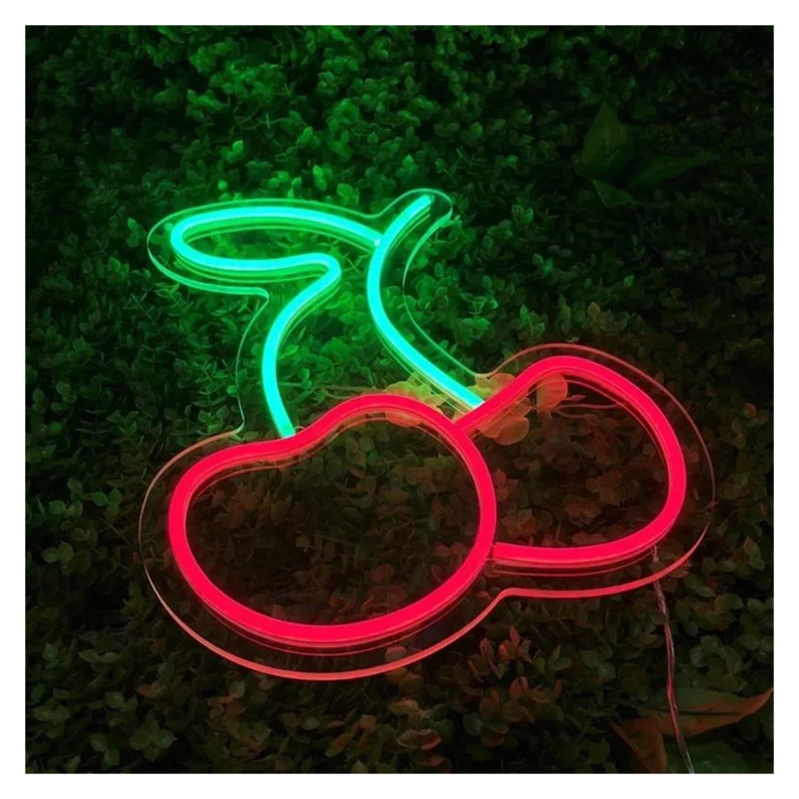 Luz de Diseño de Digital Letrero De Neón De Cereza Regulable, Luces De Neón Verdes Y Rosas Para Decoración De Pared De Fiesta De Club Bistro Alimentada Por USB 20cmx25cm