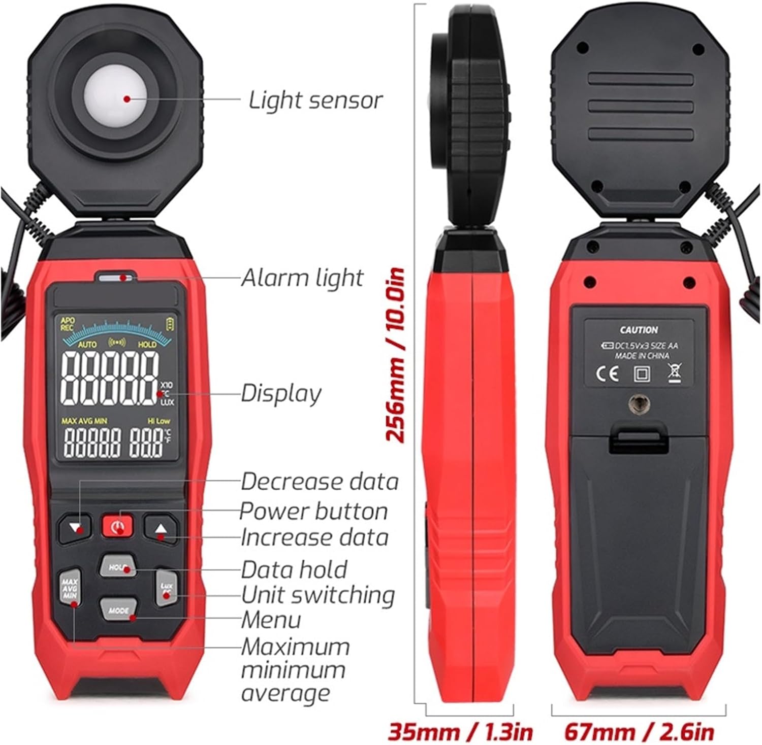 Photographic Light Meters Digital Light Meter Photography Luxmeter Detachable Probe Illuminometer Lux/Fc Photometer Enviromental Tester for Plants Aquarium Light Tester