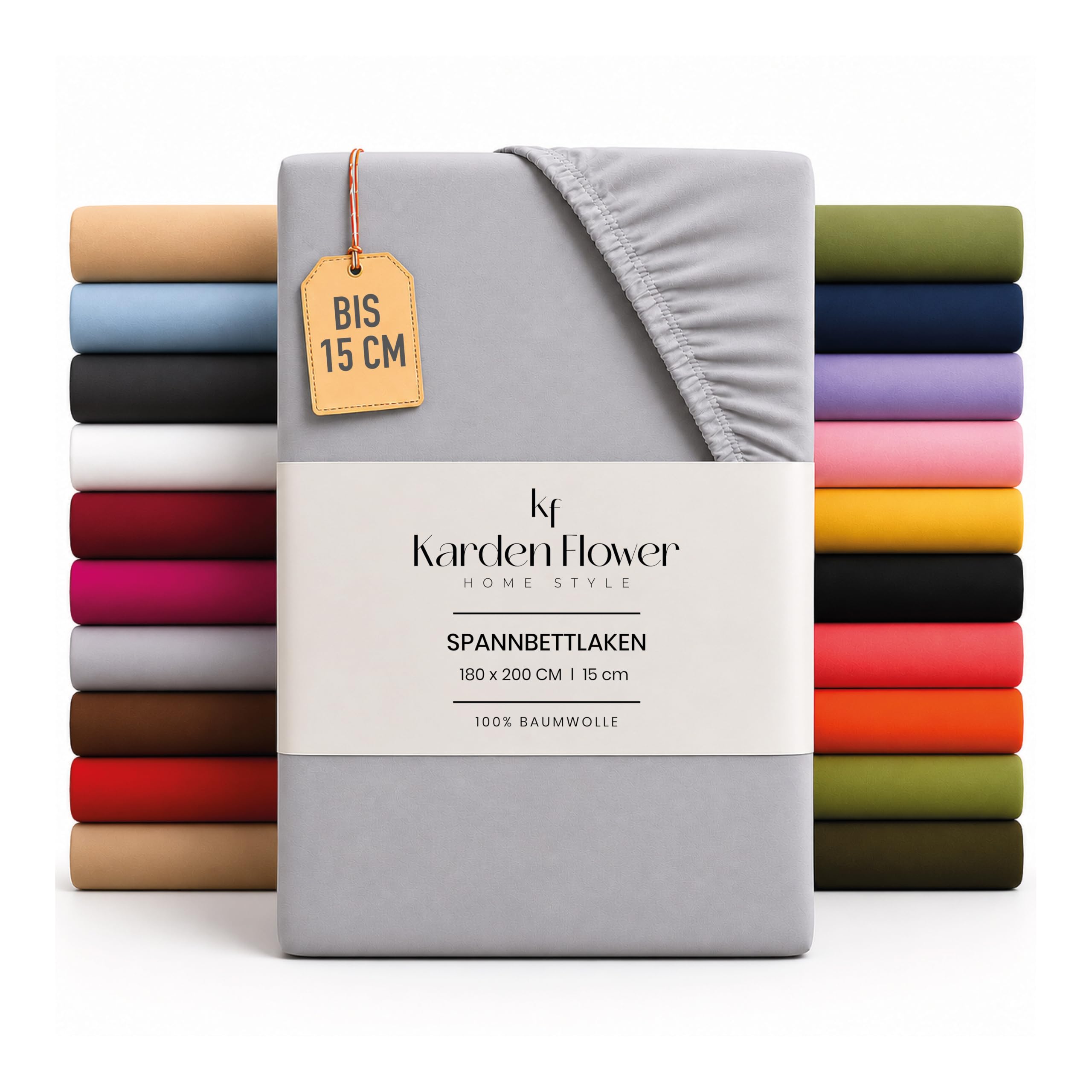 Karden Flower Jersey Topper Fitted Sheet Topper 140 x 200 cm Grey - Fitted Sheet 100% Cotton, Bed Sheet Topper 140 x 200 cm up to 15 cm Mattress Height Grey