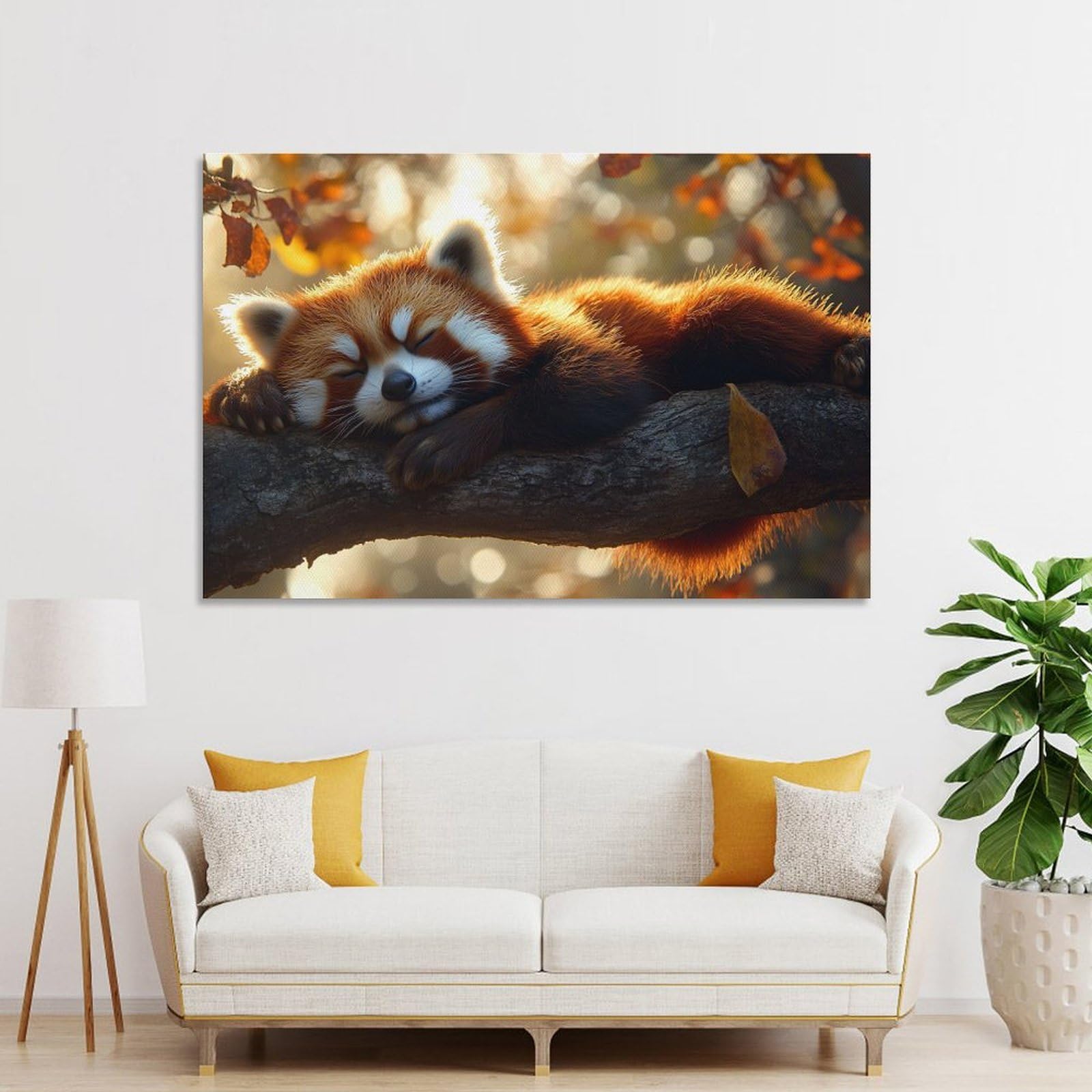 Junmoney Sleeping Red Panda on A Branch Room Decor Wall Art, 20x30inch(50x75cm), for Bedroom, Guest Room Or Reading Nook, Home Artwork with A Soft Interior Feel