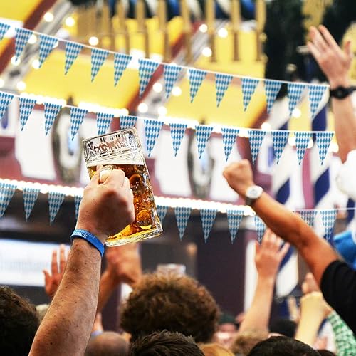 Miniatura 3 de Bandera de banderín de Oktoberfest de 150 pies – 5 paquetes de doble cara Oktoberfest bávara fiesta bávara banderas decorativas a cuadros azules y