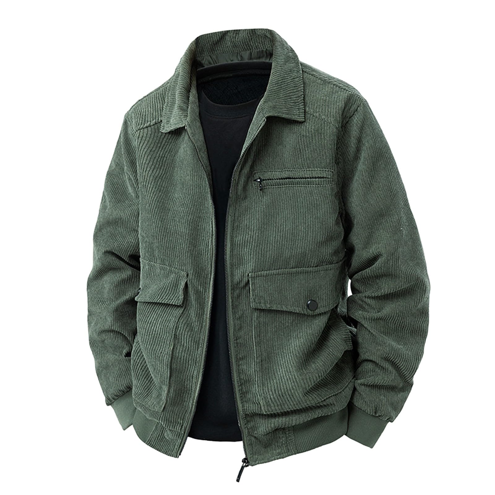Giacca in velluto a coste con colletto con risvolto da uomo, giacca in velluto a coste tinta unita, capispalla imbottita invernale cappotti casual termici capispalla confortevole minimalista cappotto