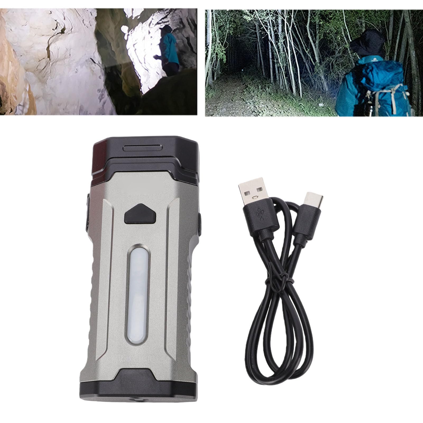 Torcia USB Ricaricabile Multifunzionale con 5 modalità per Campeggio Ed Escursionismo Compatta e Leggera Grigio