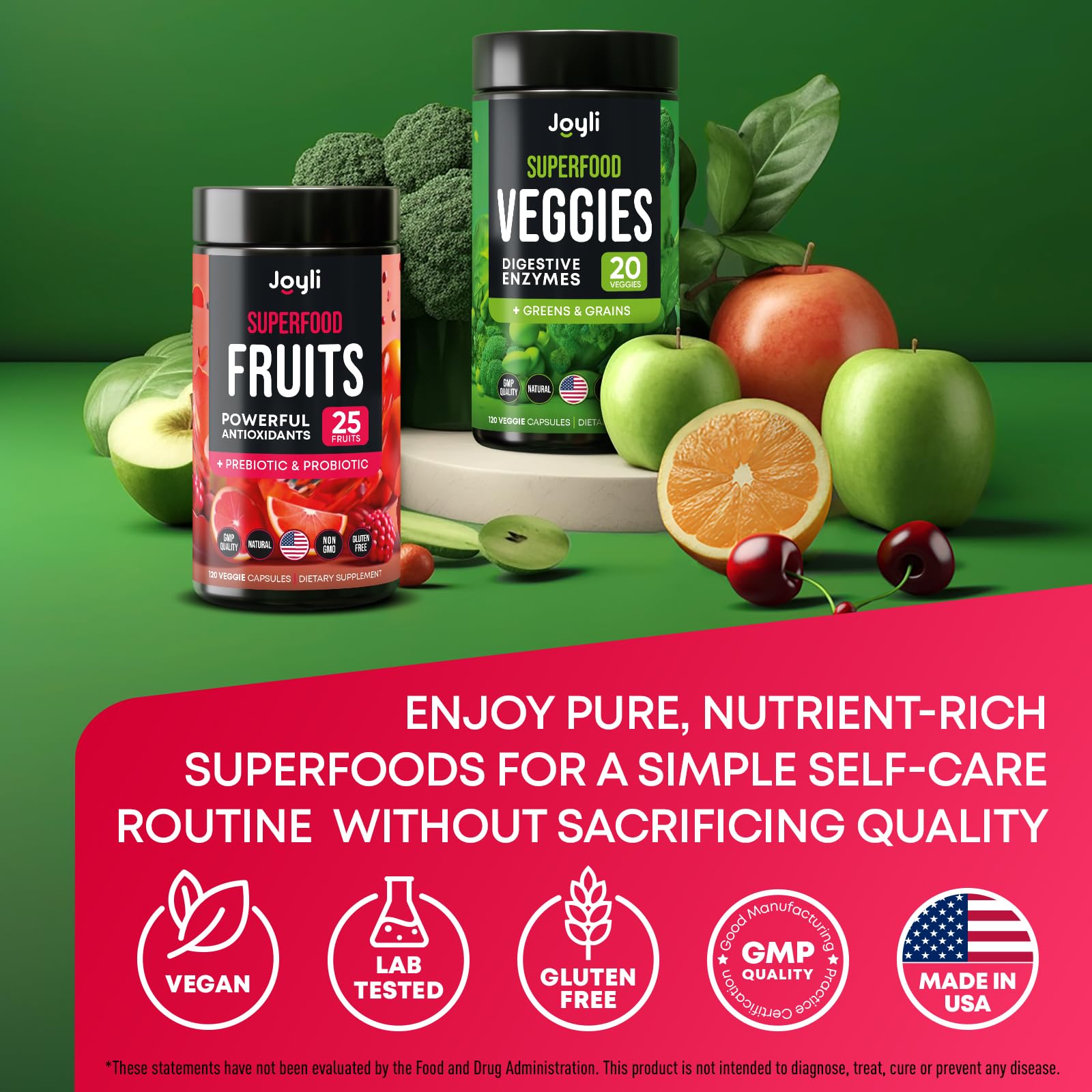 Fruits and Veggies Supplement - High Fiber Supplement for Immunity, Gut & Energy - Super Reds & Super Greens Supplements with Marshmallow Root - 240 Reds and Super Greens Powder Superfood Capsules — Amazon image 6